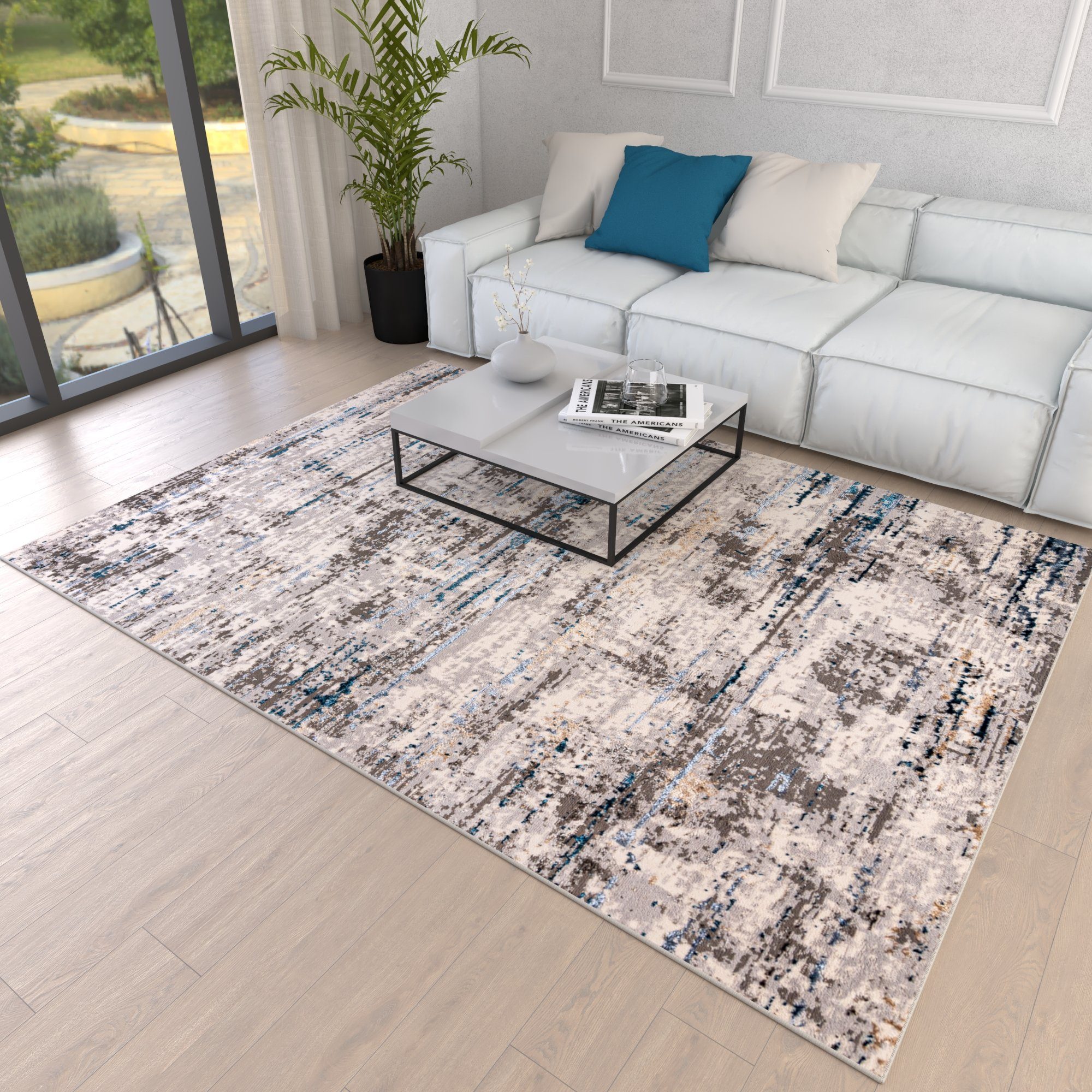 Designteppich Modern Teppich - x Florhöhe Abstrakt, - 150 Wohnzimmer 80 Muster, mm, cm, Modern, niedrige Beige 8 Abstrakt für Grau, Blau Mazovia, Höhe Kurzflor