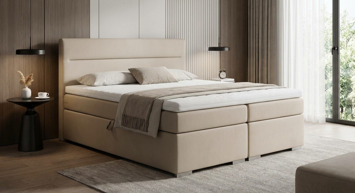 JVmoebel Boxspringbett Luxuriöses Boxspringbett Beige - Elegantes Design für Komfort, Made in Europe