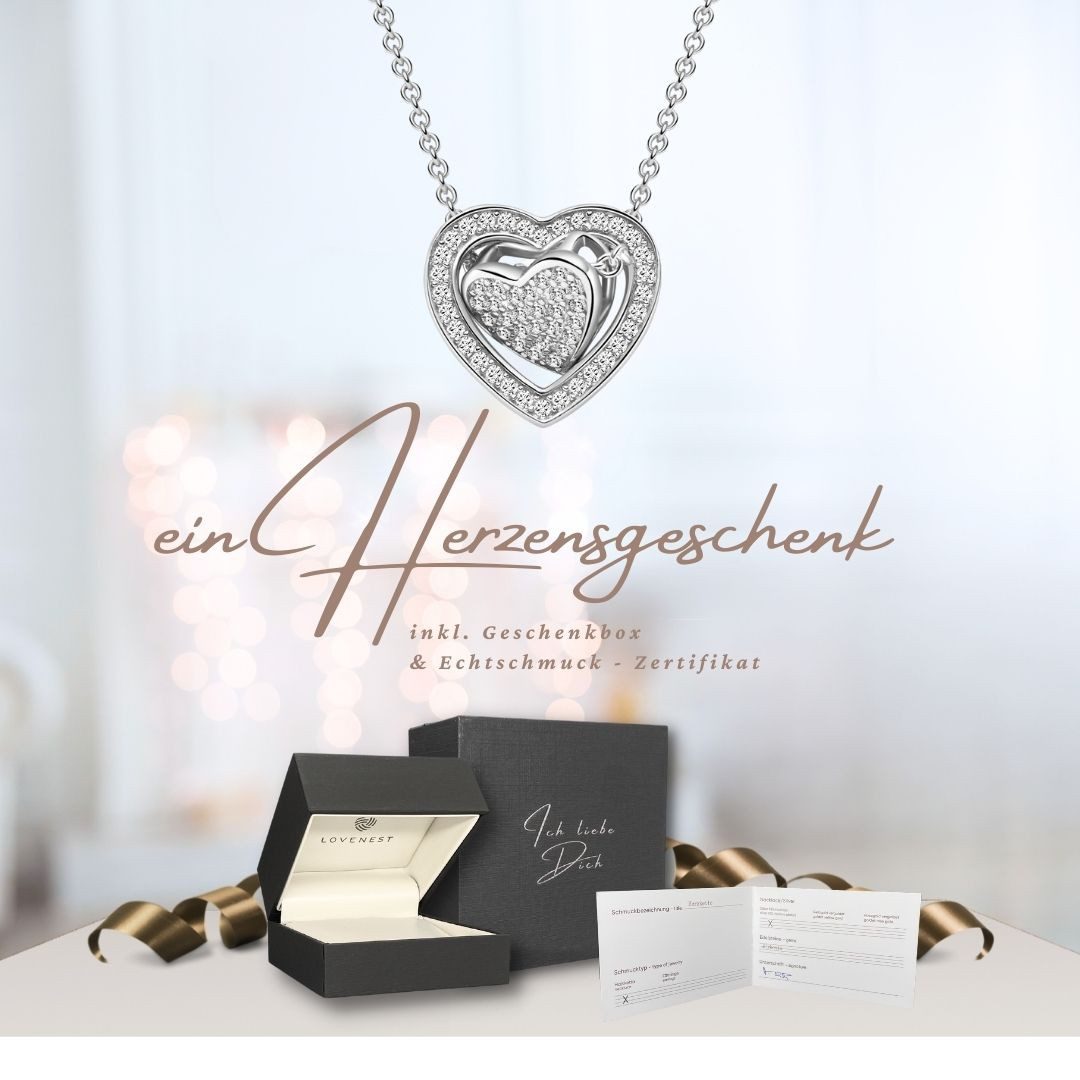 LOVENEST Herzkette Herzkette 3-in-1 Silber 925 Damen *Ich Liebe Dich* Herz-Anhänger (Silberkette Anhänger Geschenke für Frauen Weihnachtsgeschenk Freundin, Geschenkset Damenkette Weihnachten Set), Sie Geburtstag Hochzeitstag Liebesbeweis Liebesgeschenk Herz Schmuck