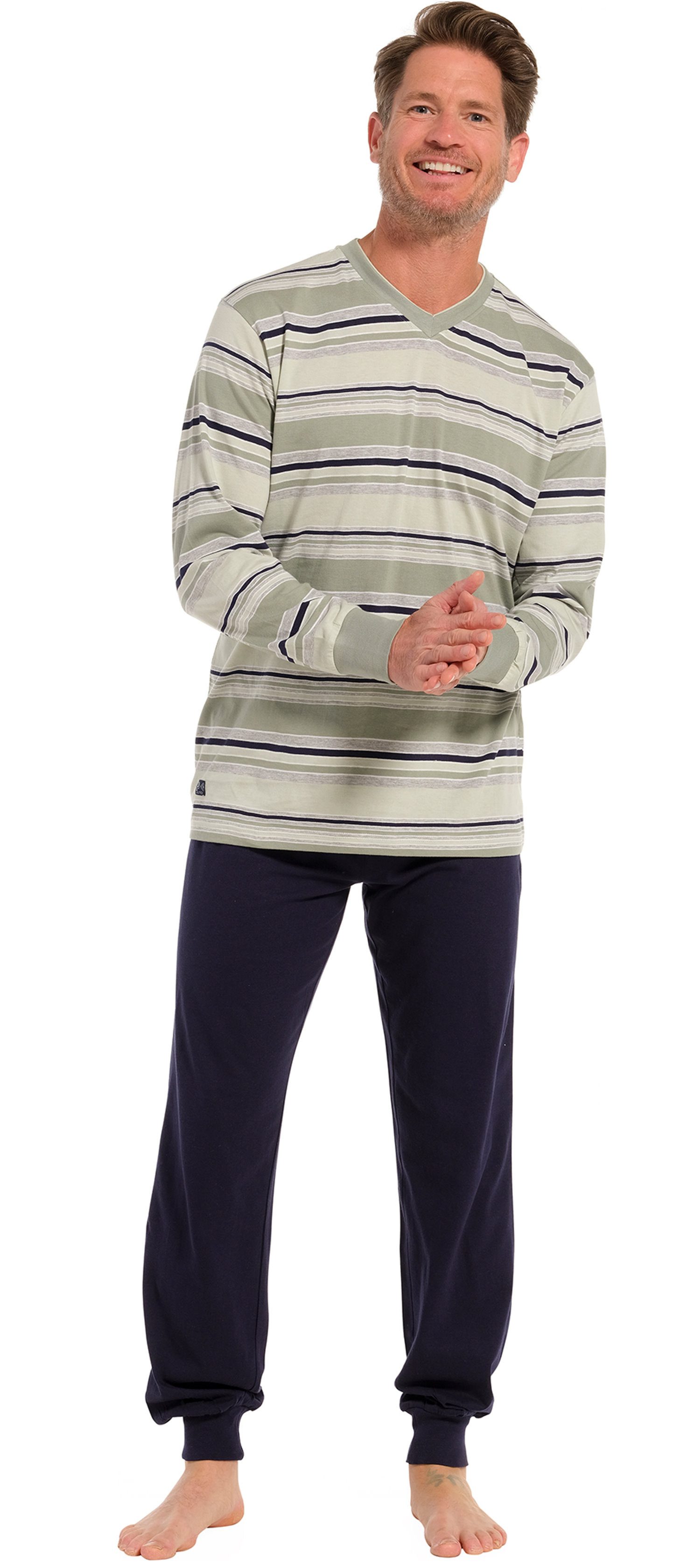 Schlafanzug Herren Pyjama mit Bündchen