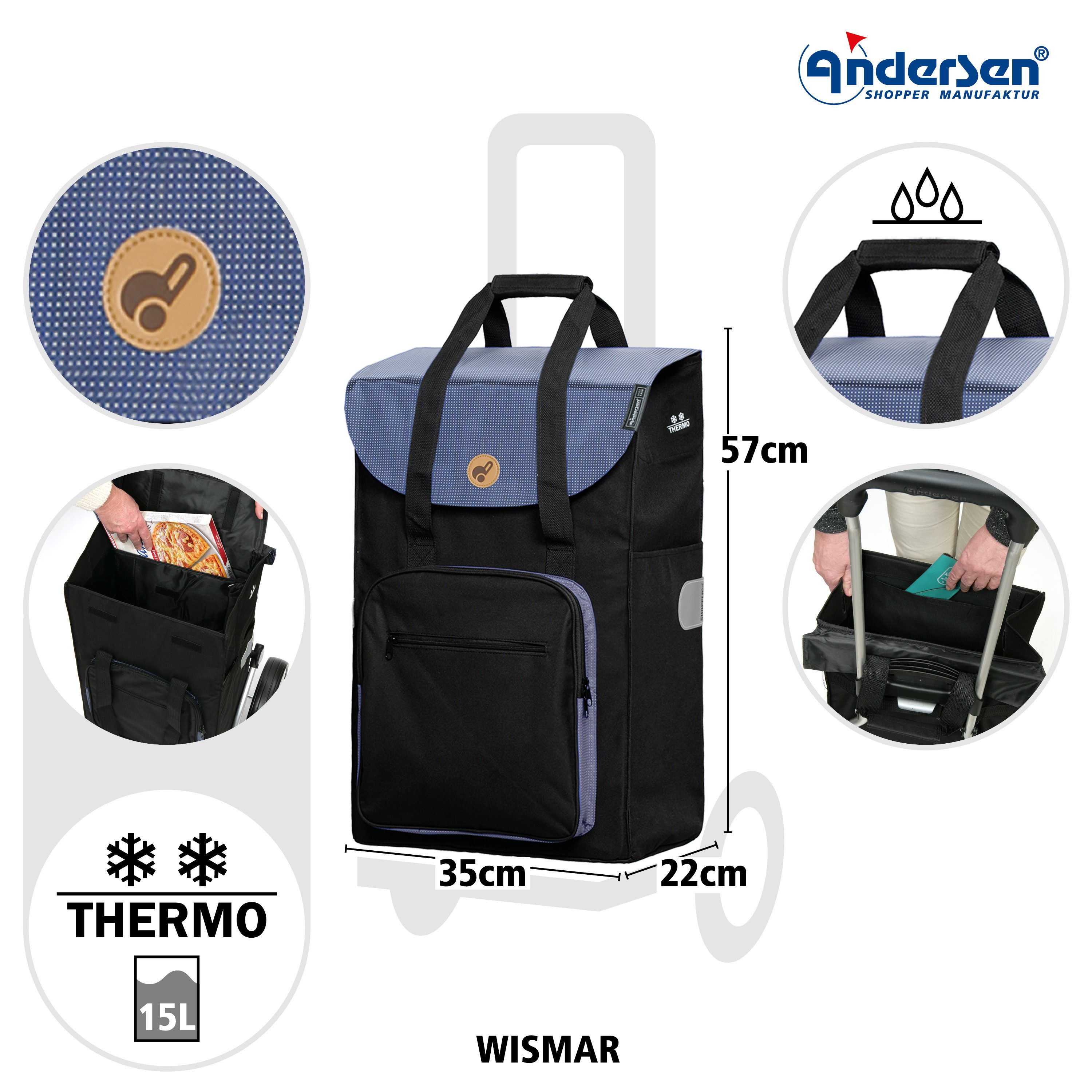 Andersen Einkaufstrolley Tasche Wismar schwarz, Thermofach 15 Liter, wasser günstig online kaufen