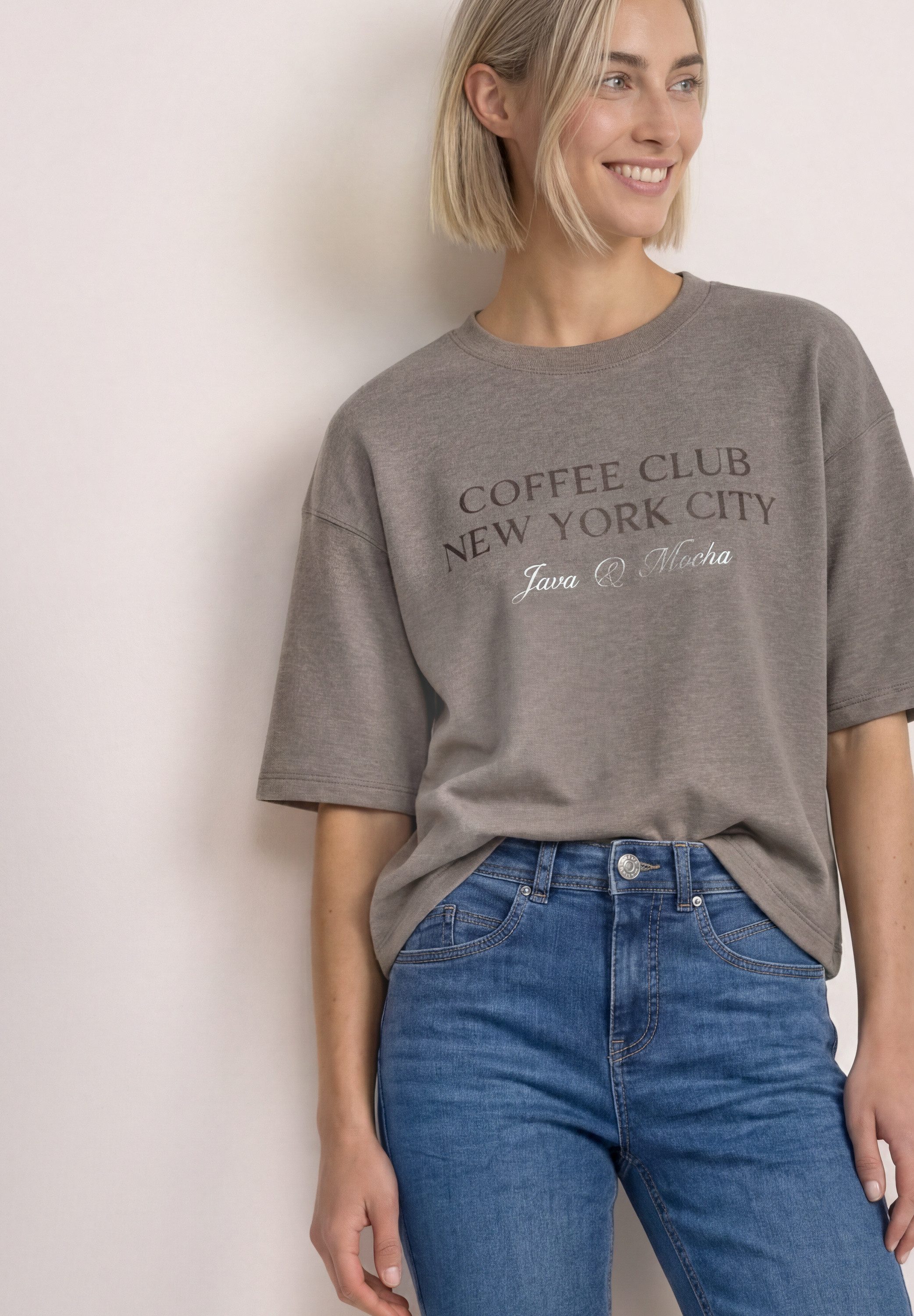 STREET ONE Sweater Kurzarm-Sweater mit Wording