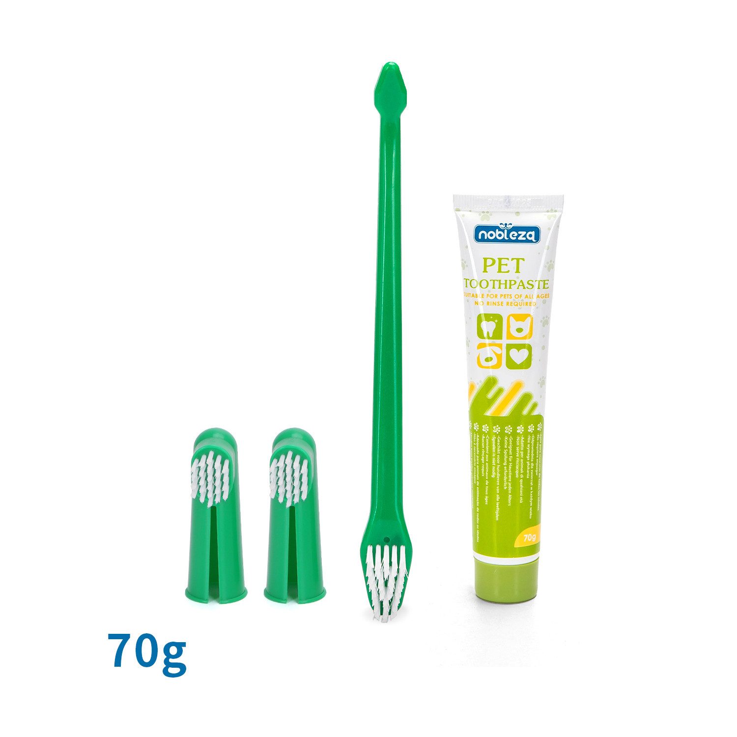 nobleza Tierzahnbürste nobleza 3-in-1 Zahnpflege Set für Hunde mit Zahnbürste & 70g Zahnpasta