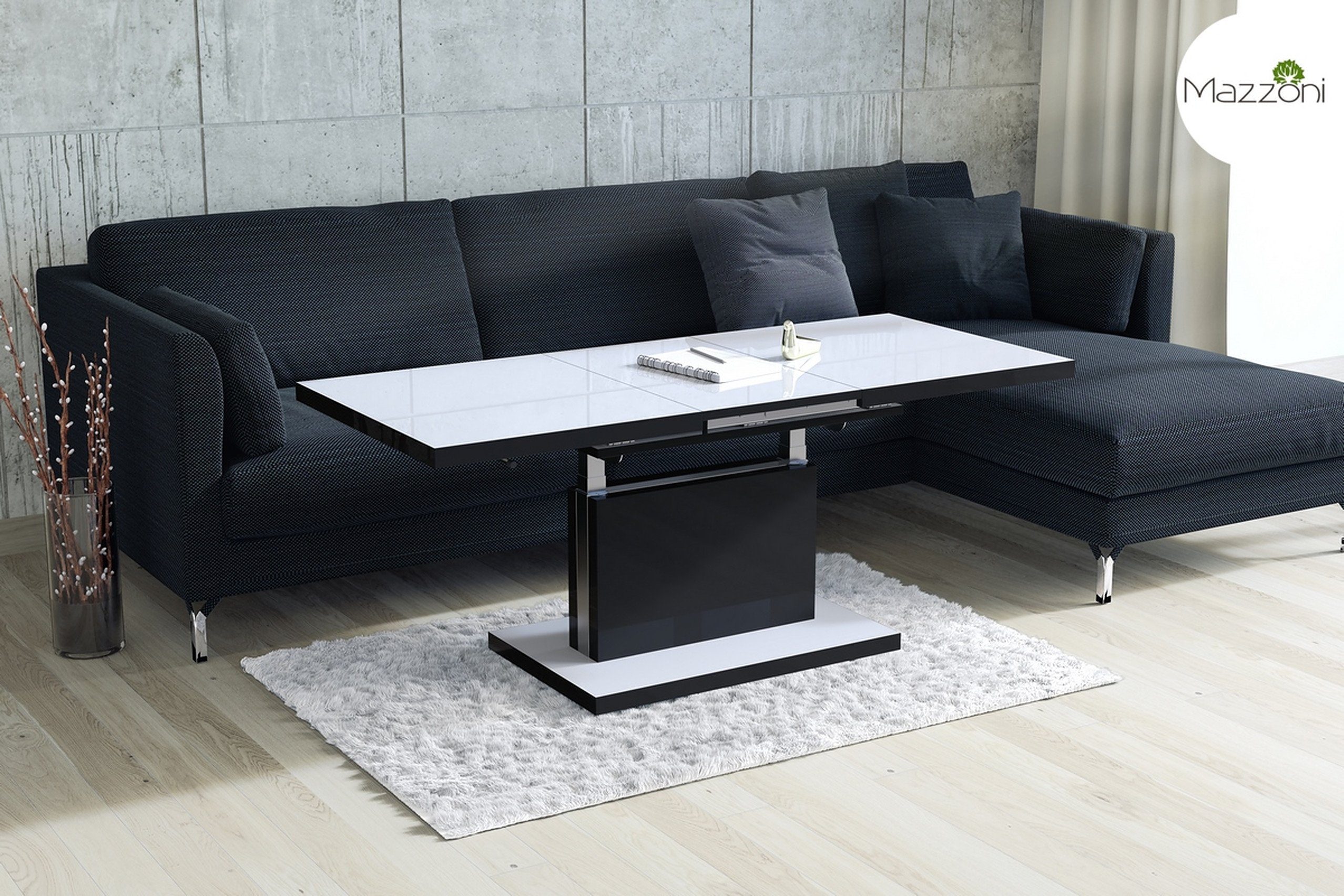 Mazzoni Couchtisch Aston Weiß-Schwarz Hochglanz höhenverstellbar günstig online kaufen