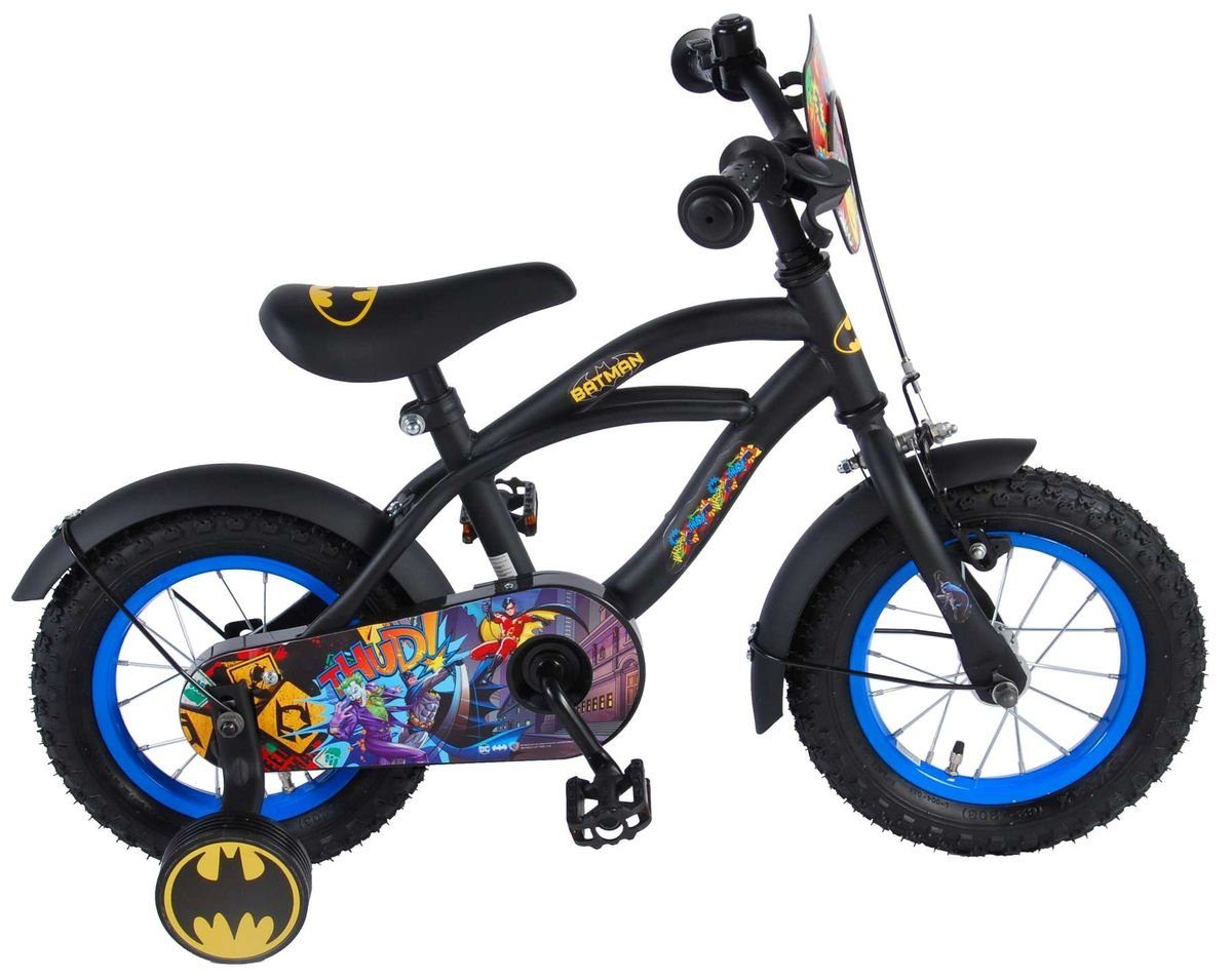 Volare Kinderfahrrad 12 Zoll Kinder Jungen Fahrrad Kinderrad Rad Bike Cruiser Batman 81234, Rücktrittbremse, Stützräder
