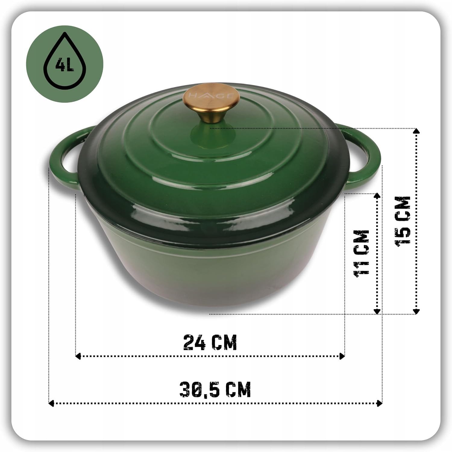 Torvon Bräter Gusseisen Bräter mit Deckel 4 L 24 cm Emailliert Induktionsgeeignet – Bild 2 von 5