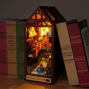 SEEZSSA 3D-Puzzle Holzkunst Bücherregal,DIY Book Nook Kitmit LED-Licht, Puzzleteile, Miniatur Buchstütze eine lange Zeit des Wartens