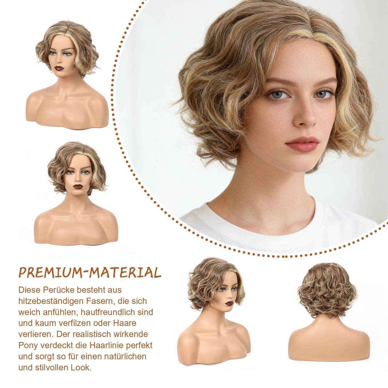 Refttenw Kunsthaarperücke Einstellbar Damen Natürliche Perücke,Kurze Lockige Blond Perücke