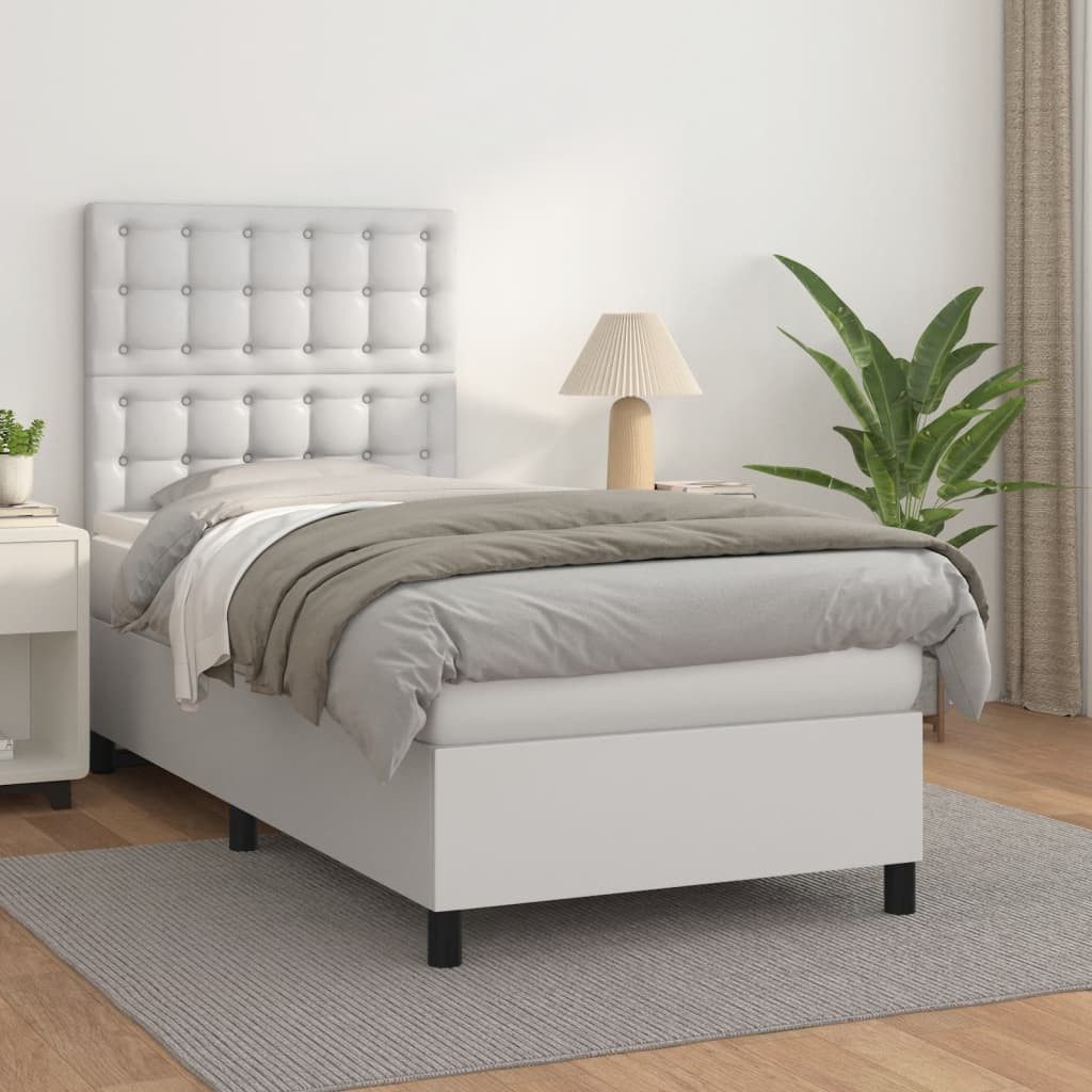 vidaXL Boxspringbett, Boxspringbett mit Matratze Weiß 100x200 cm Kunstleder günstig online kaufen