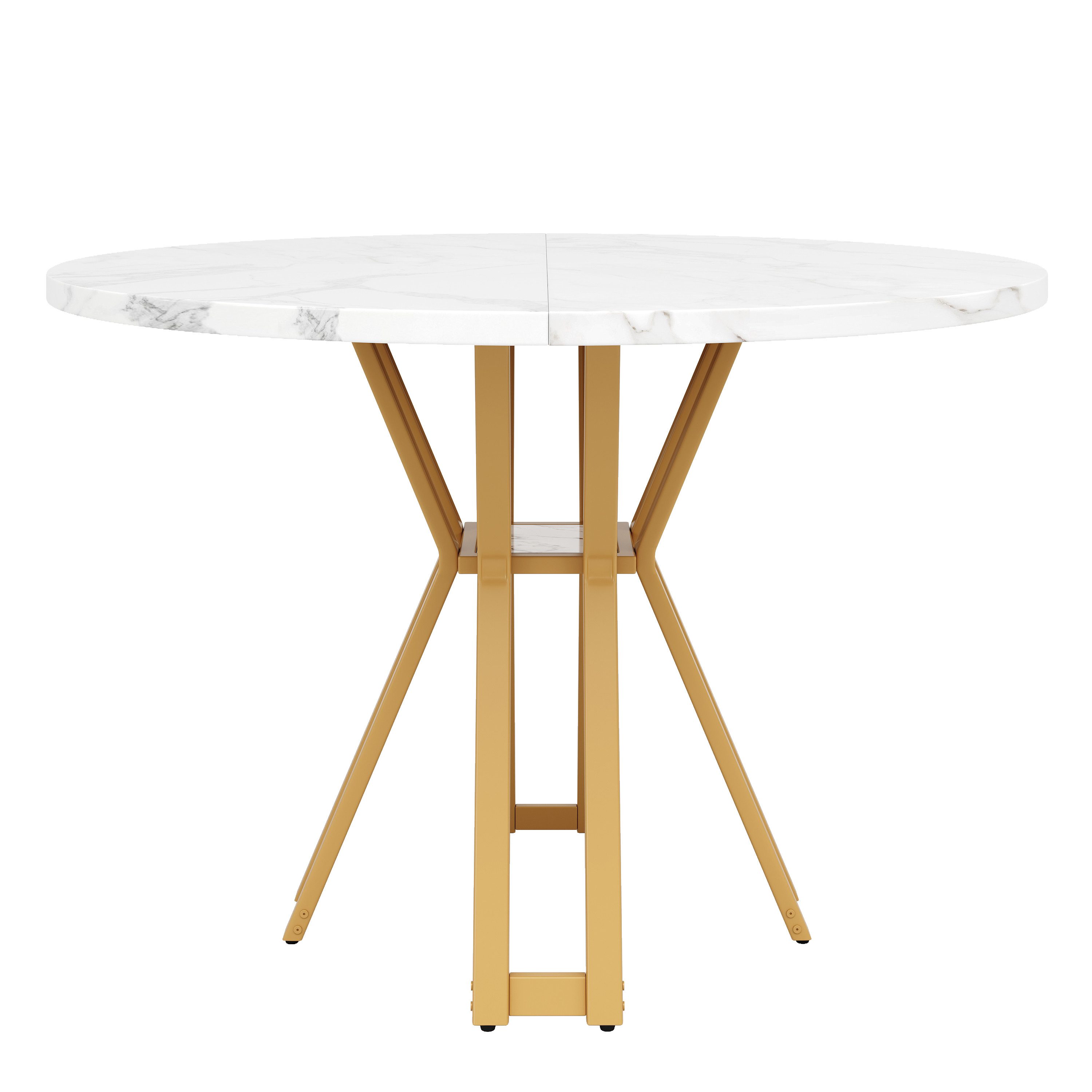 Flieks Esstisch (1-St., 1 Tisch, 100x76 cm), runder Küchentisch mit Stauraum, weiße Marmoroptik, Metallbeine