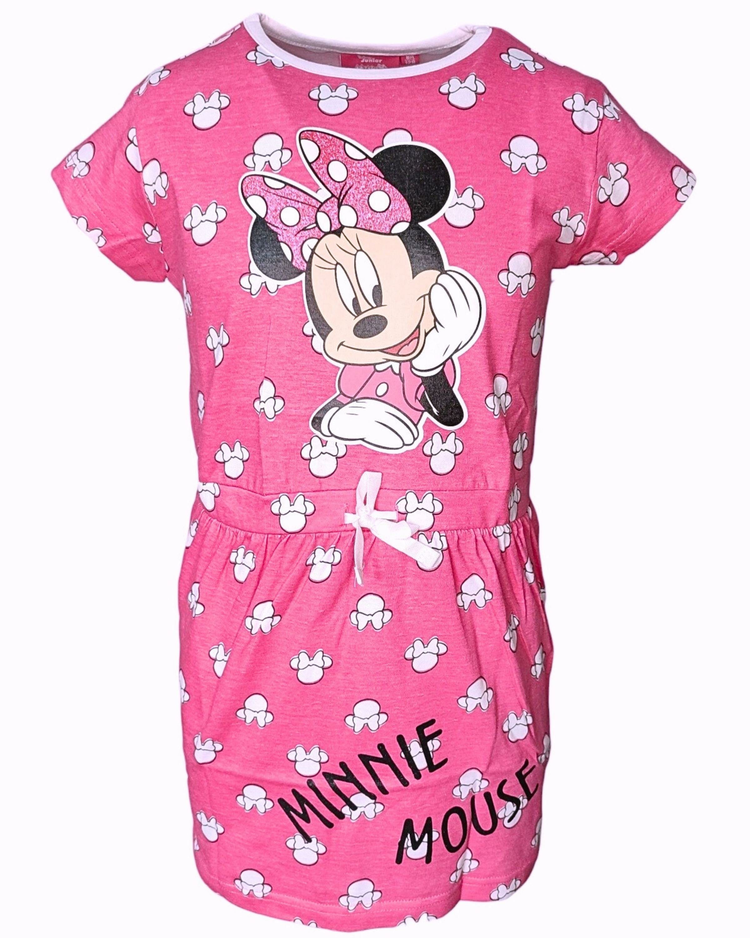 Disney Minnie Mouse Sommerkleid Minnie Maus Jerseykleid mit Glitzer für Mädchen Gr. 98-128 cm Pink