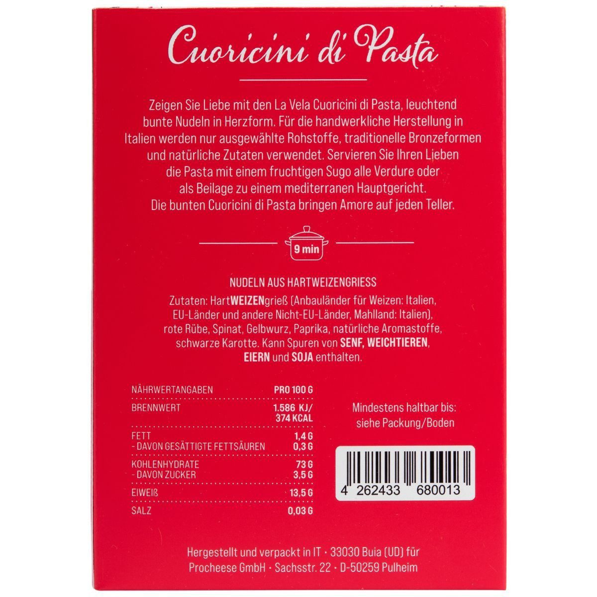 La Vela Nudeln La Vela Cuoricini di Pasta – bunte Nudel-Herzen, 250 g, Geschenkpackung, hergestellt in Italien – Bild 4 von 4