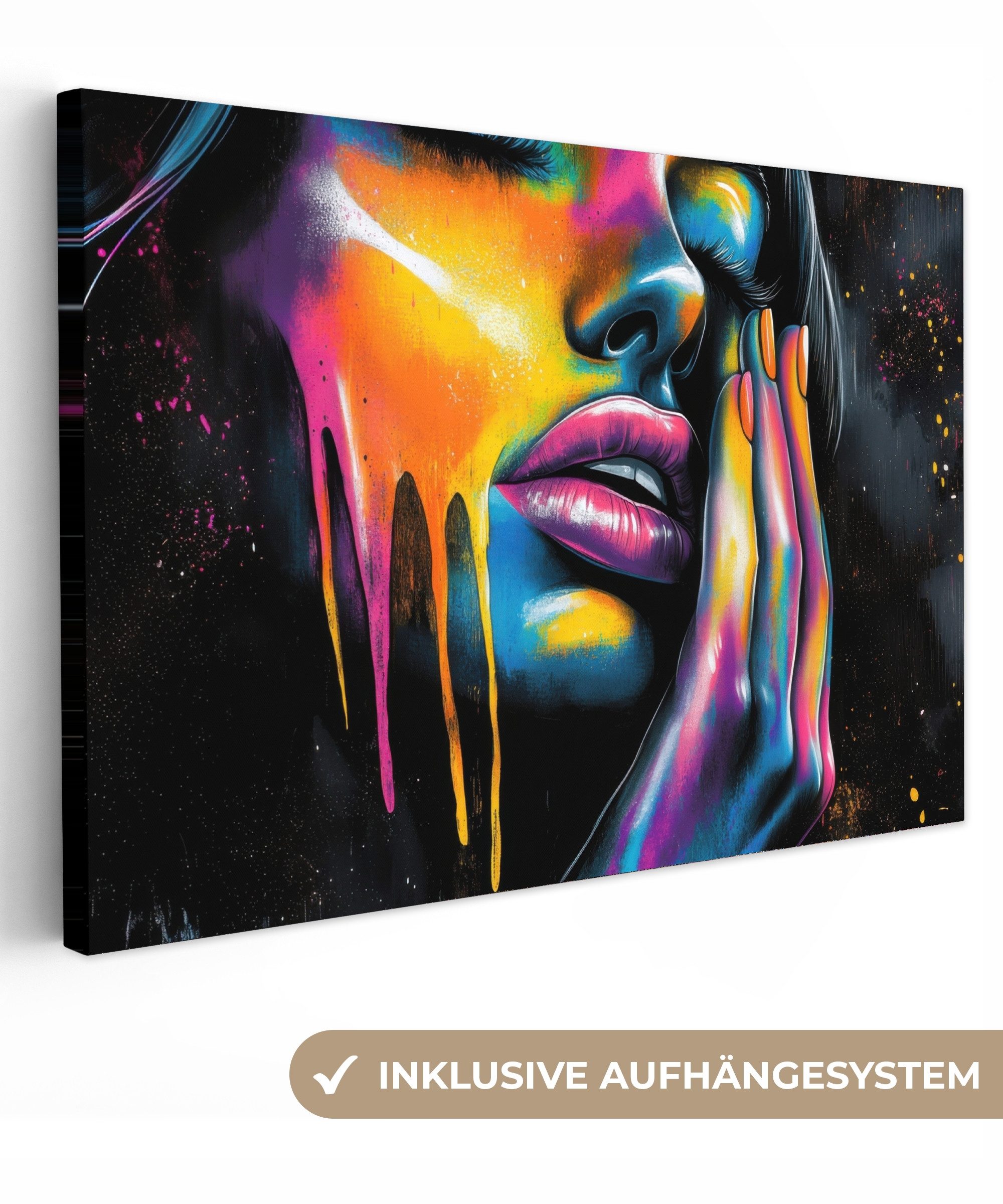 OneMillionCanvasses® Leinwandbild Frau - Gesicht - Farbe - Künstlerisch, Fotodruck (1 St), Leinwand Изображения Klein, Wand Dekoration Aesthetic 30x20 cm