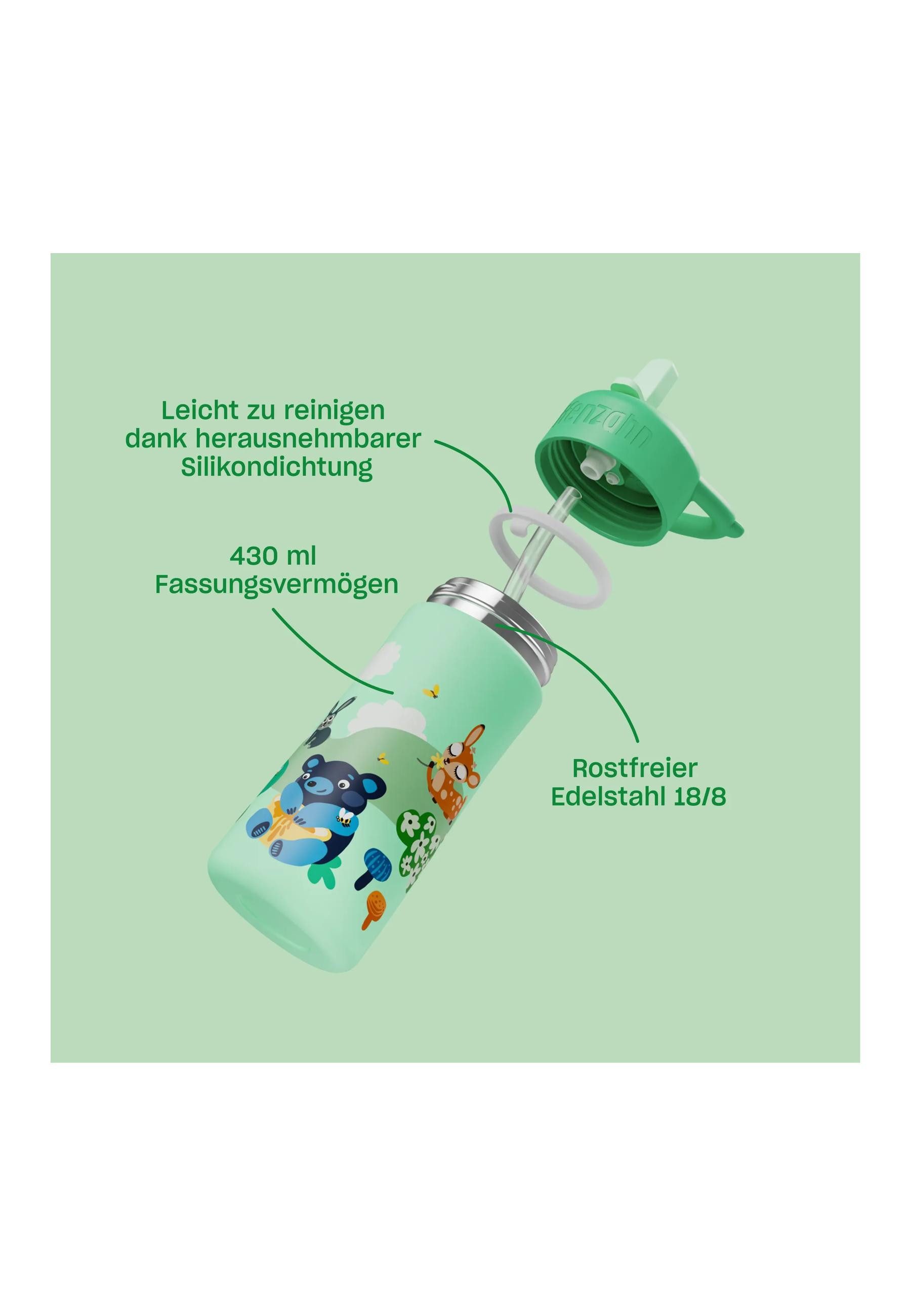 Affenzahn Trinkflasche Edelstahl Trinkflasche ., 2-in-1 Trinkfunktion
