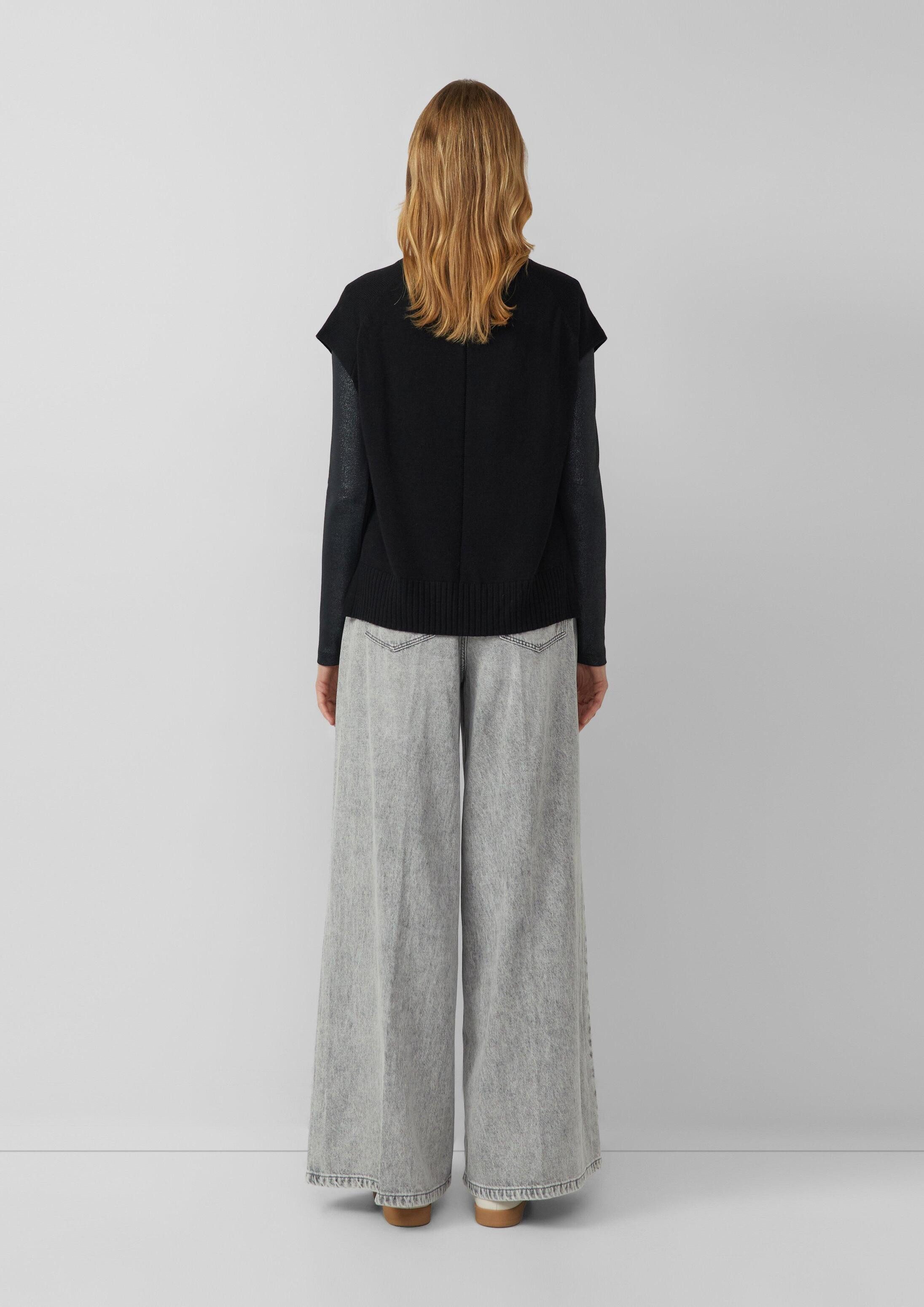 s.Oliver Kurzarmpullover Strickpullunder Pullunder aus Wollmix mit Seitenschlitz und überschnittener Schulter