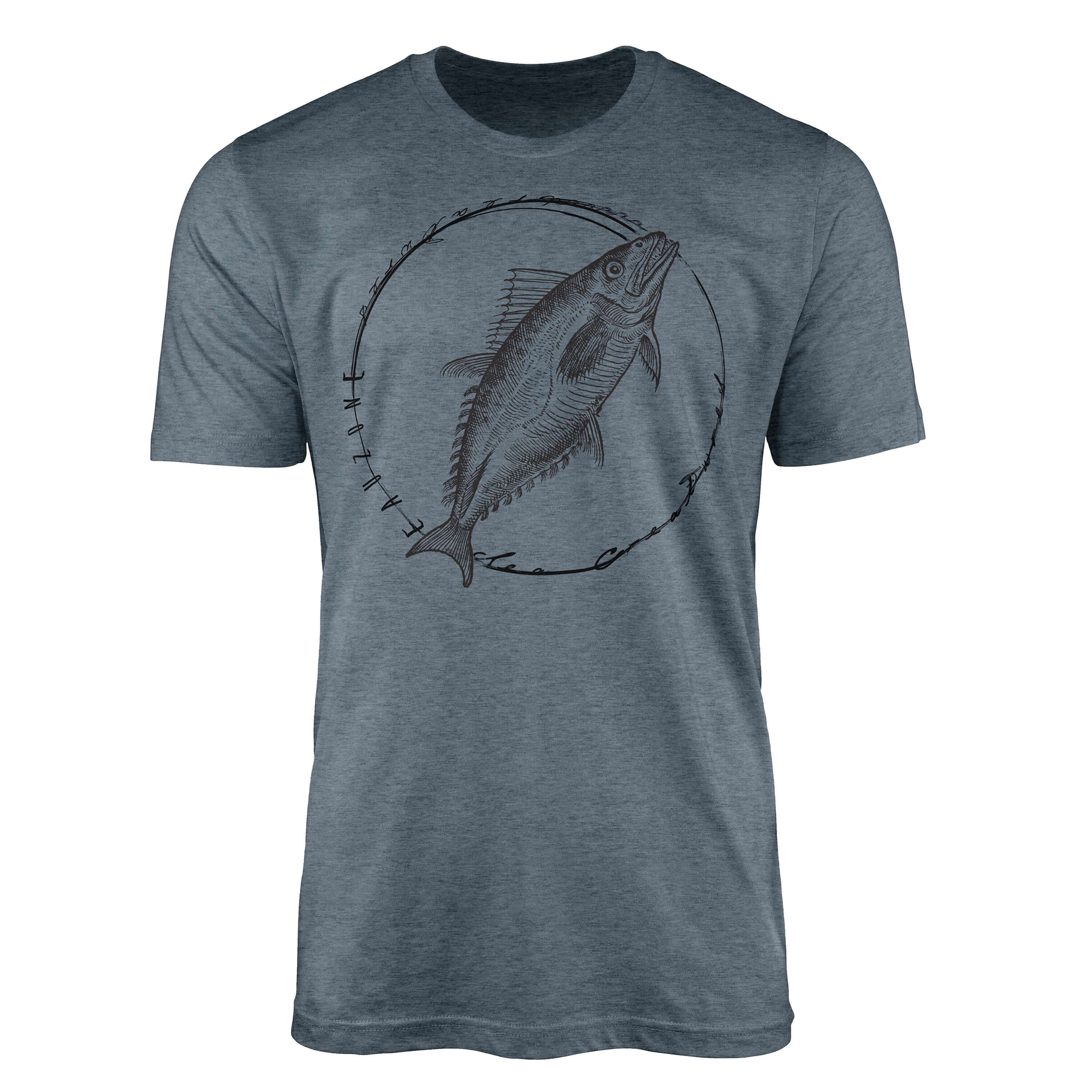Sinus Art T-Shirt T-Shirt Tiefsee Fische - Serie: Sea Creatures, feine Struktur und sportlicher Schnitt / Sea 098 Indigo