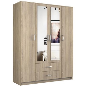 Beautysofa Drehtürenschrank Noah (160 cm Breite modernes Schrank) inklusive Drehtüren mit Spiegel, mit 2 geräumige Schubladen