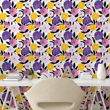 Abakuhaus Vinyltapete selbstklebendes Wohnzimmer Küchenakzent, Blume Groovy Exotische Fantasie