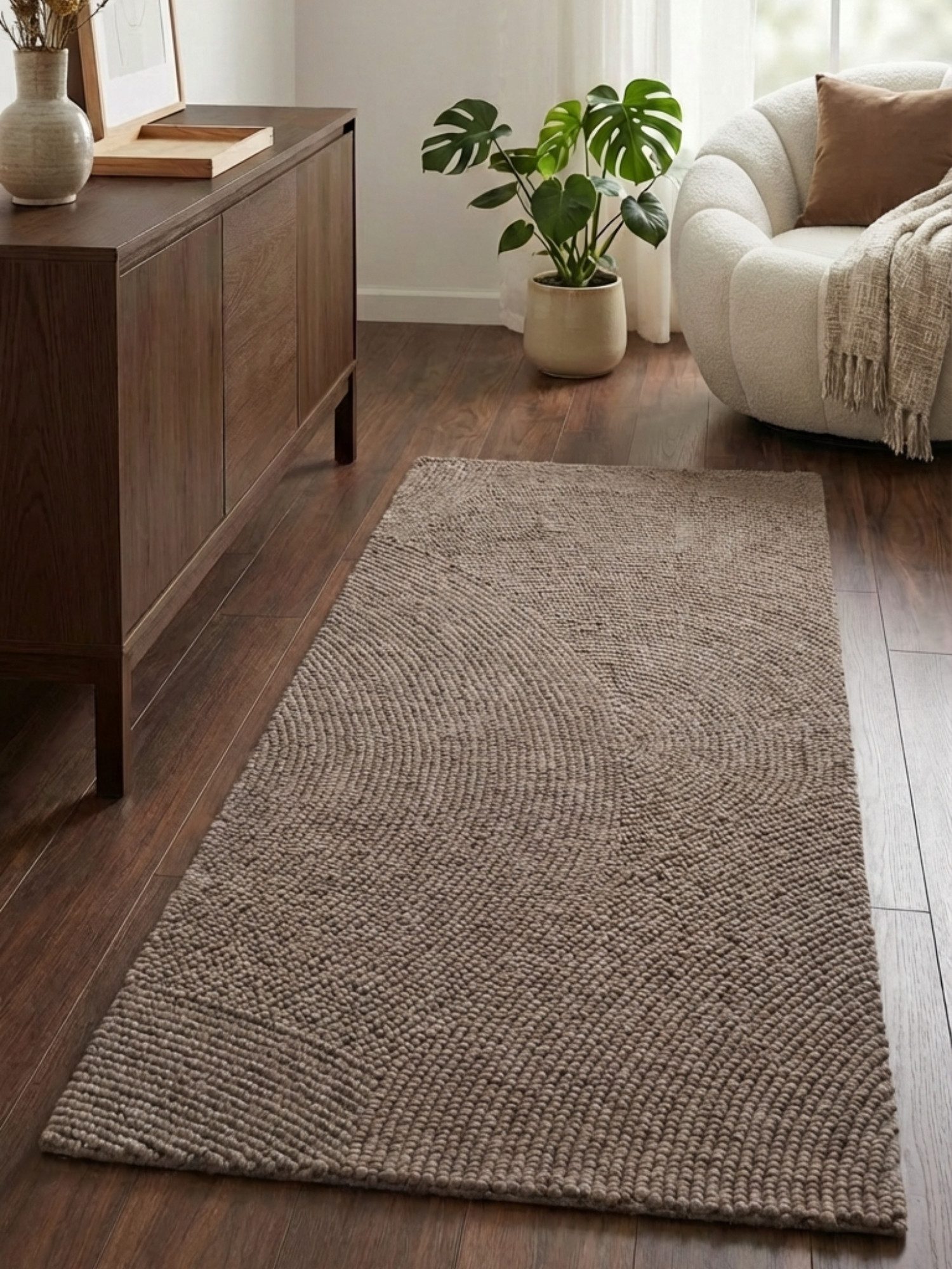 HANSE Home Wollteppich Calmio, auch als Läufer und in rund, rechteckig, Höhe: 18 mm, Handgetuftet, Wolle, Natur, Wohnzimmer, Schlafzimmer, Skandi, Hygge