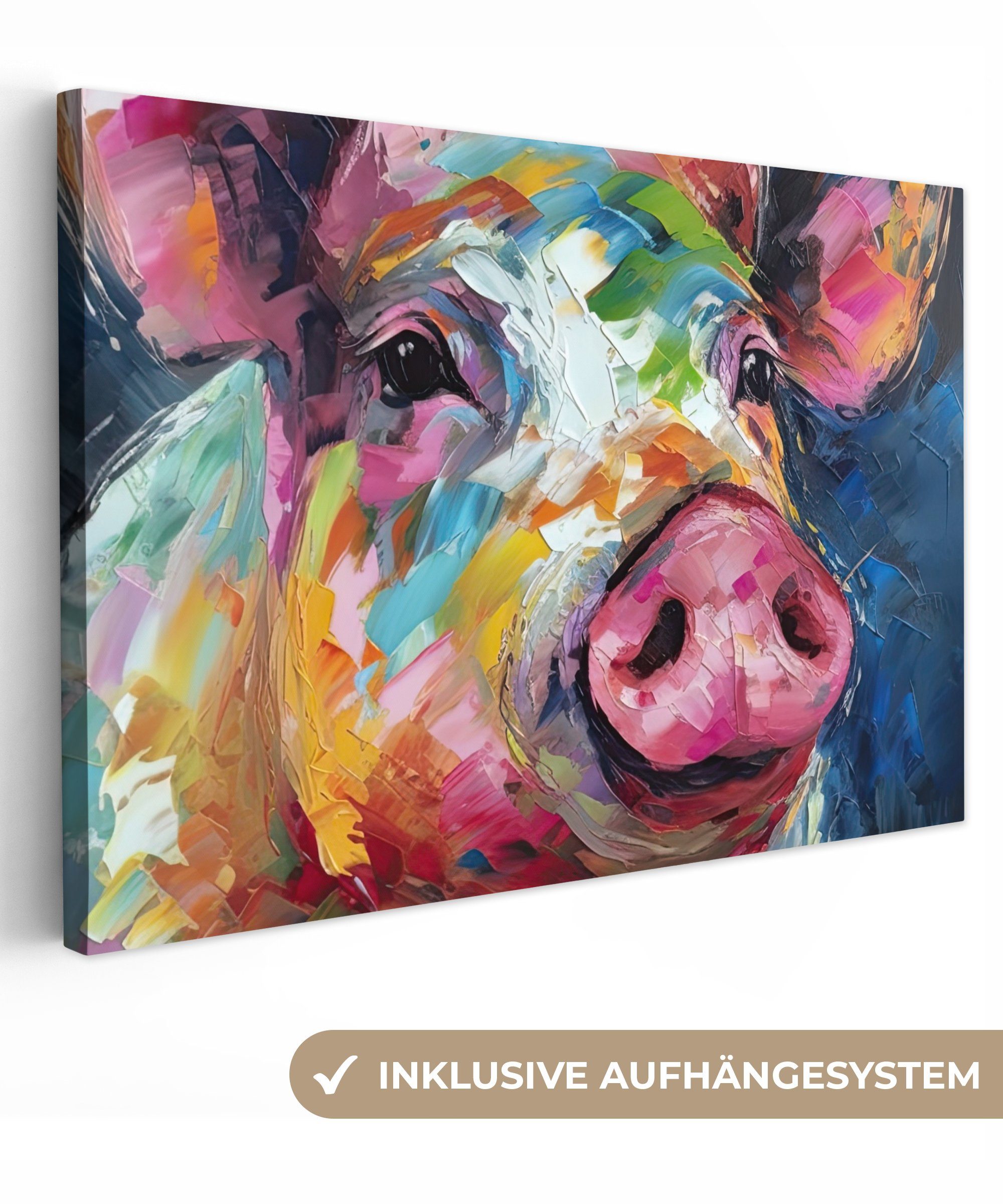 OneMillionCanvasses® Leinwandbild Schwein - Ölfarbe - günstig online kaufen