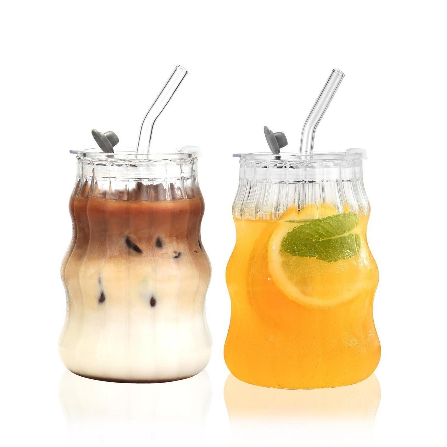 LuxusKollektion Latte-Macchiato-Glas Latte Macchiato Glas Set gerippt 530ml 2Stück, Glas