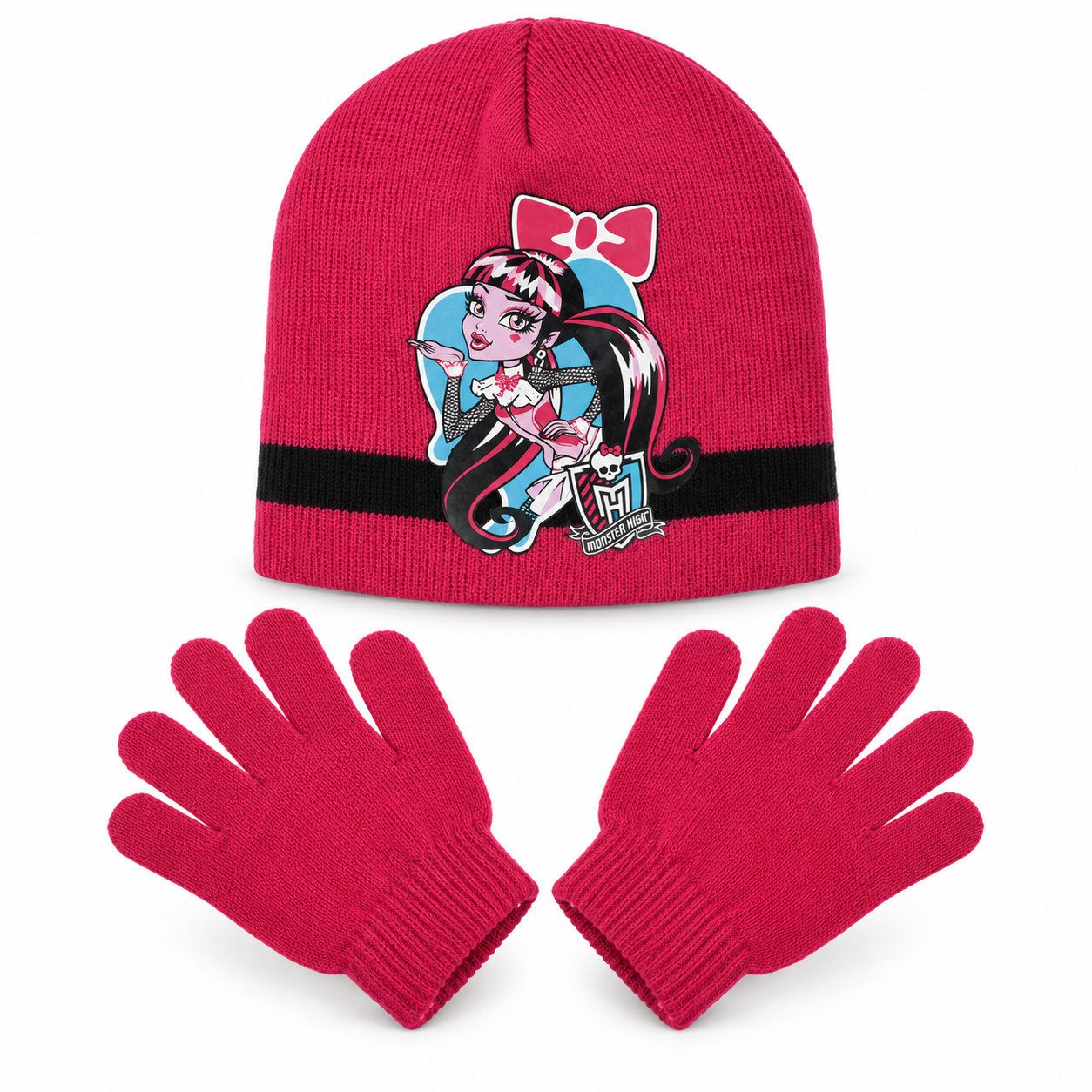 Monster High Schlupfmütze Monster High Girls 2tlg Set Kinder Herbst Wintermütze Handschuhe Gr. 52 bis 54