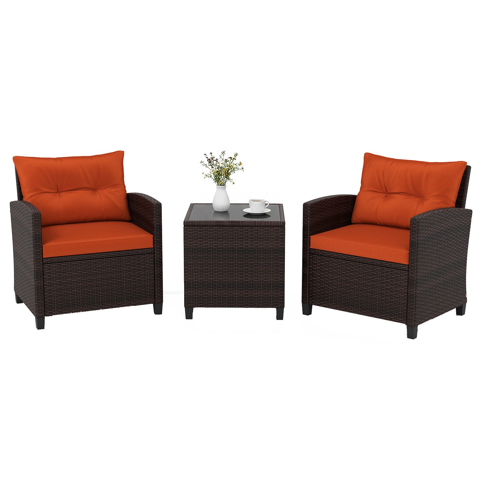 KOMFOTTEU Sitzgruppe Rattan Gartenmöbel, (Set, 3-tlg), mit Sitzkissen