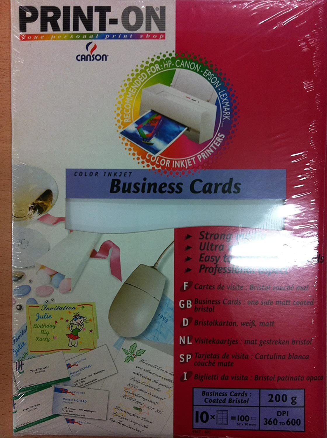 Canson color 200g Inkjet Kopierpapier und 10Blatt Cards canson Drucker- Business