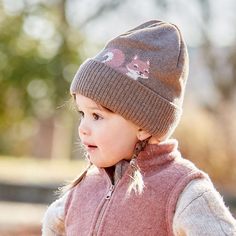 MAXIMO Strickmütze MINI GIRL-Mütze, Eichhörnchen Umschlag, Jerseyfutter (1-St)
