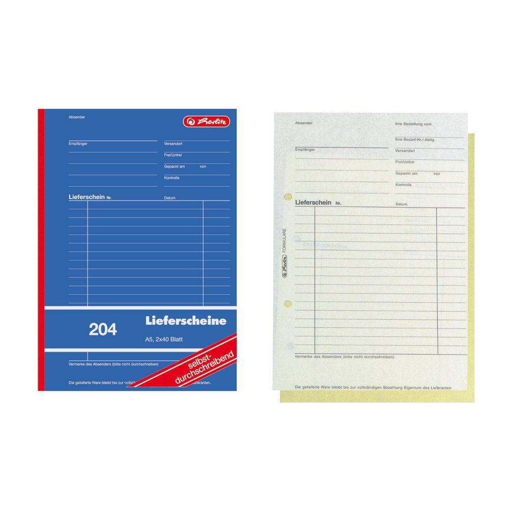 Herlitz Geschäftspapier 4x Herlitz Lieferscheinbuch 204 / A5 / 2x 40 Blatt / selbstdurchschrei