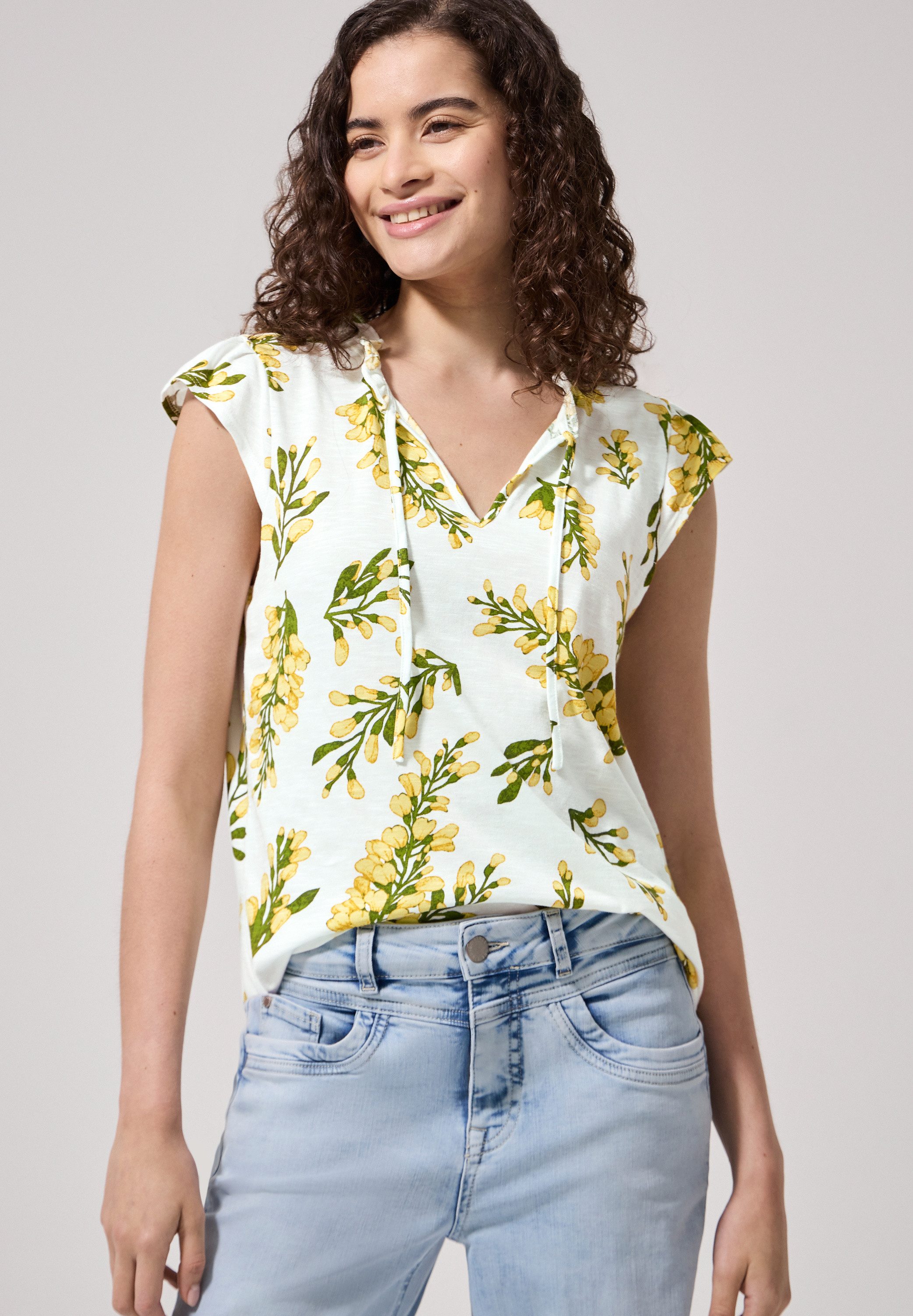 STREET ONE STUDIO Print-Shirt mit geschlitztem Rundhalsausschnitt