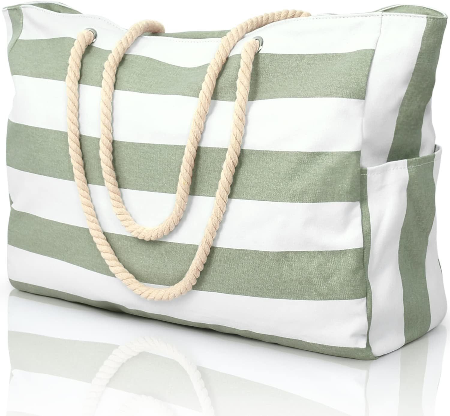 RWEUOQ Strandtasche Groß Badetasche Freizeittasche Wasserdicht mit Reißverschluss (Badetasche Damen Strandtasche Damen Beach Tote Bag, 50*15.5*37.5cm, 1-tlg., Doppelte Seitentaschen Damen Strand Einkaufstasche), Tasche mit Reißverschluss für Strand Reisen Einkaufen Sport und Arbeit