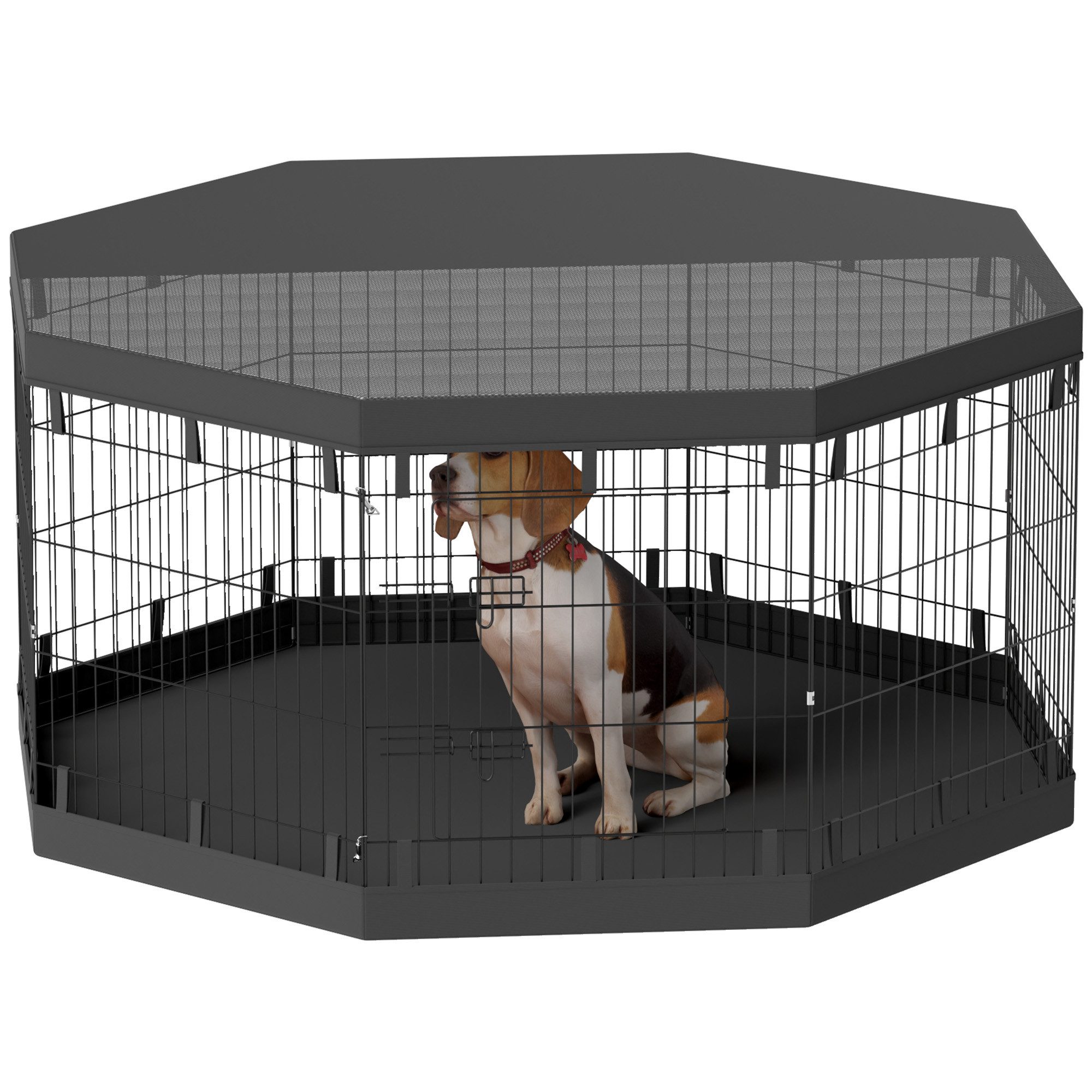 PawHut Freigehege für kleine & mittelgroße Hunde unter 20 kg, Indoor & Outdoor, 159 x 159 x 76 cm, Schwarz
