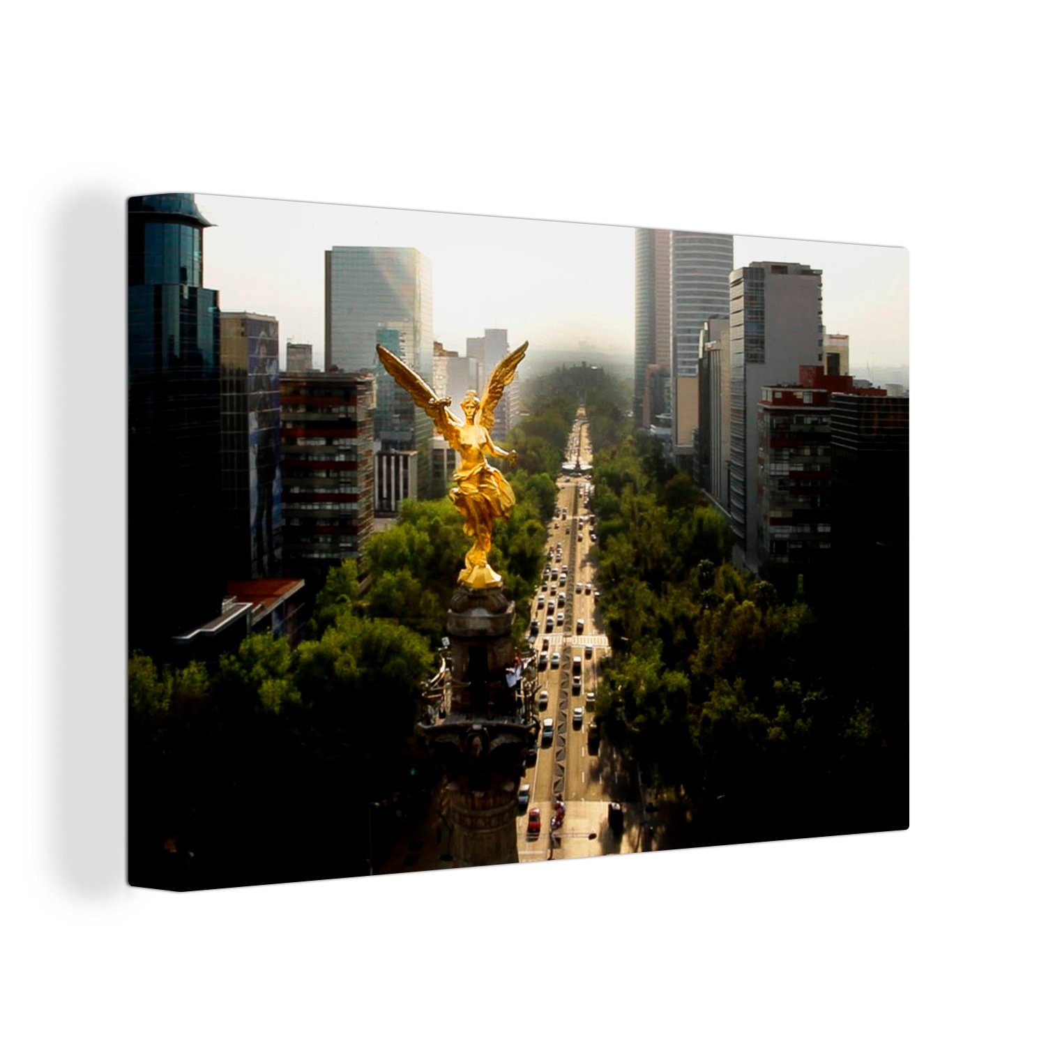 OneMillionCanvasses® Leinwandbild Luftaufnahme des Unabhängigkeitsengels in Mexiko-Stadt, (1 St), Wandbild Leinwandbilder, Aufhängefertig, Wanddeko, 30x20 cm