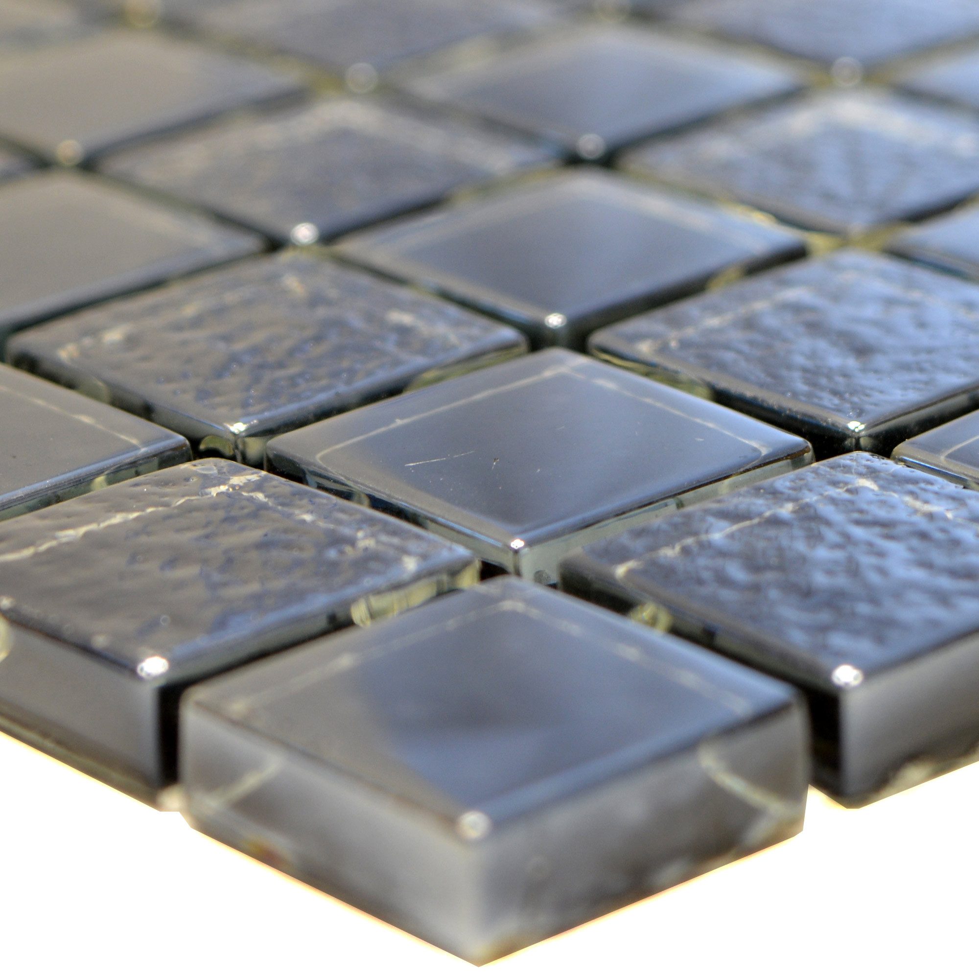 Mosafil Mosaikfliesen Glasmosaik Fliesen Nikolski Lüster, Glas 30.000x30.000, schwarz, Verlegefertig auf ein Netz geklebt - Wasserfest