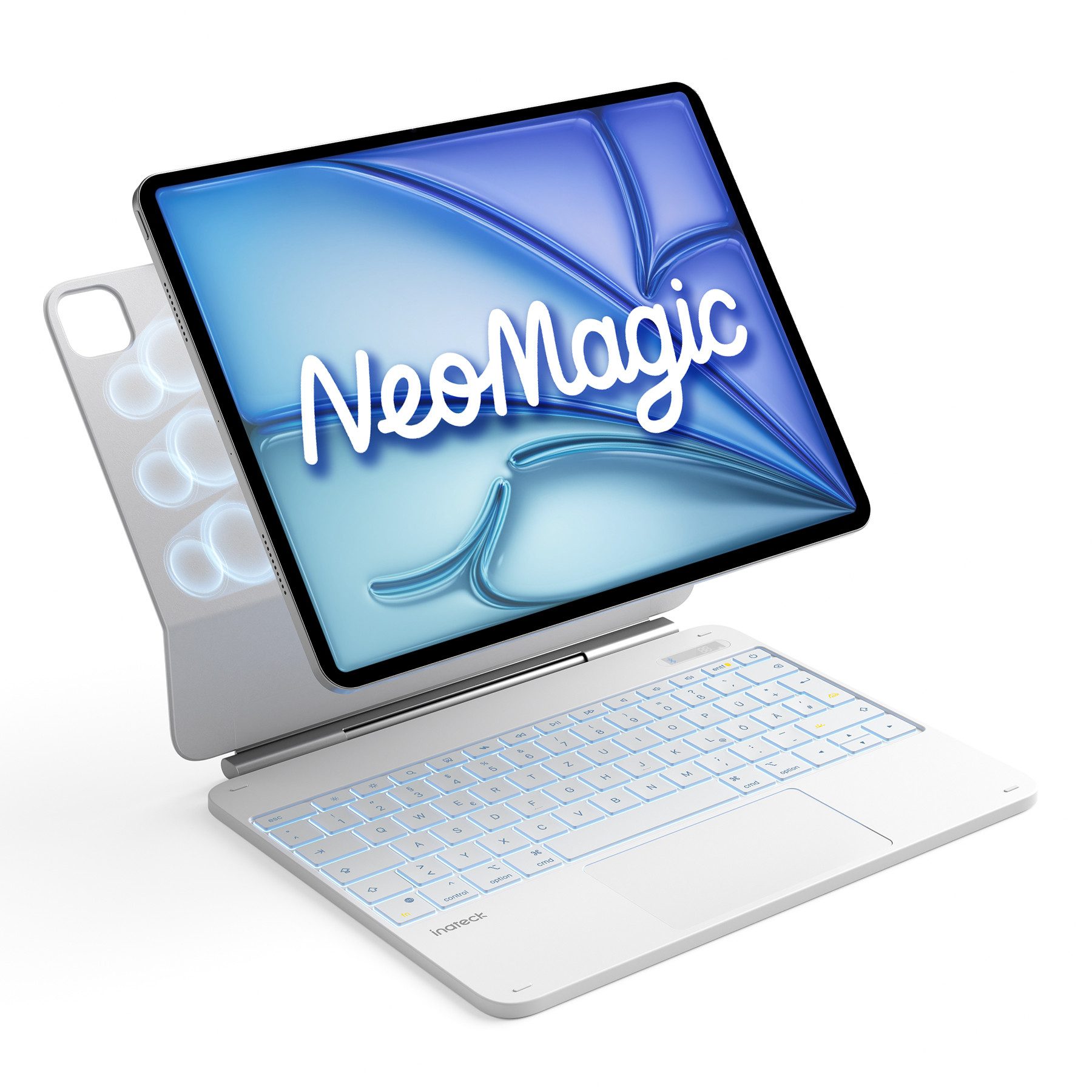 Inateck Magnetische Tastatur Hülle für iPad Air 13‘‘ M4 M3, Pro 13'' M5 M4 iPad-Tastatur (Großes Trackpad,LED Power-Anzeige,Hinterleuchtet, mit Stifthalter)