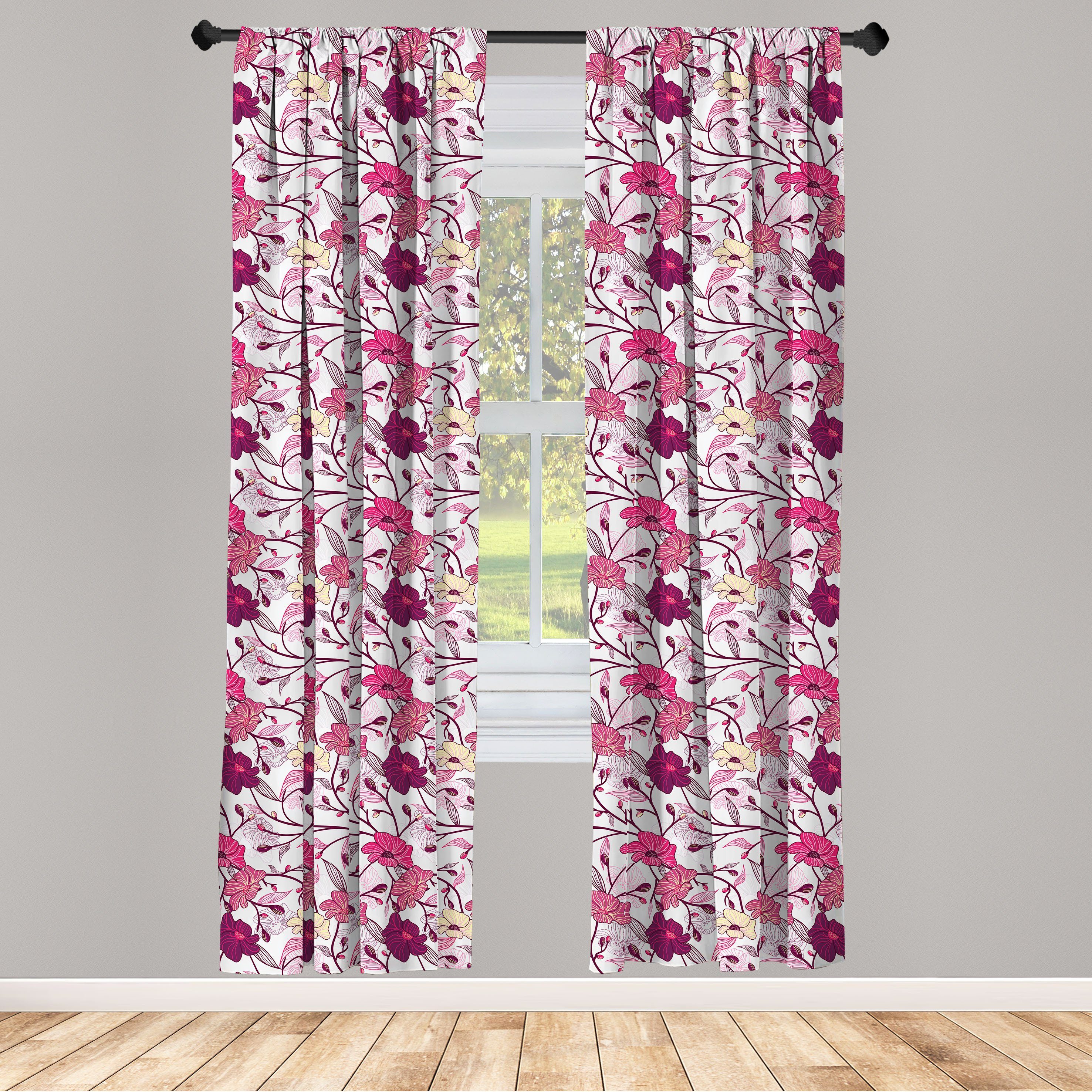 Gardine Vorhang für Wohnzimmer Schlafzimmer Dekor, Abakuhaus, Microfaser, japanisch Sakura-Blüten
