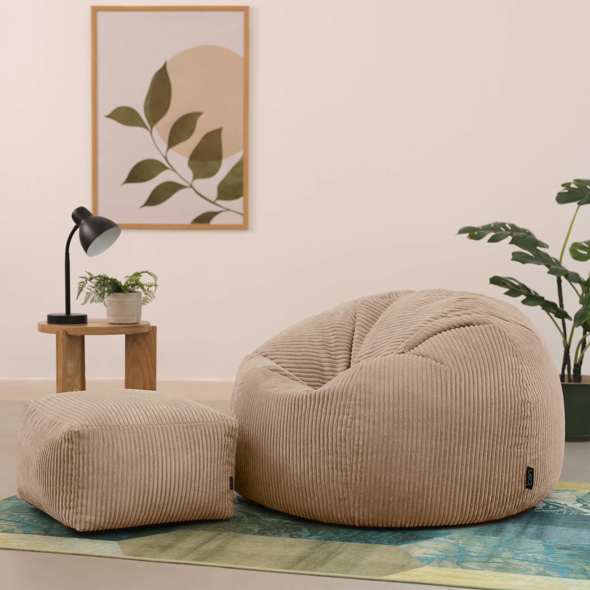 icon Sitzsack Erwachsene aus Cord „Kingston“ mit Hocker (Spar-Set, 1 x Sitzsack, 1 x Fußhocker), 85x50cm, Made in Germany, für Erwachsene & Kinder
