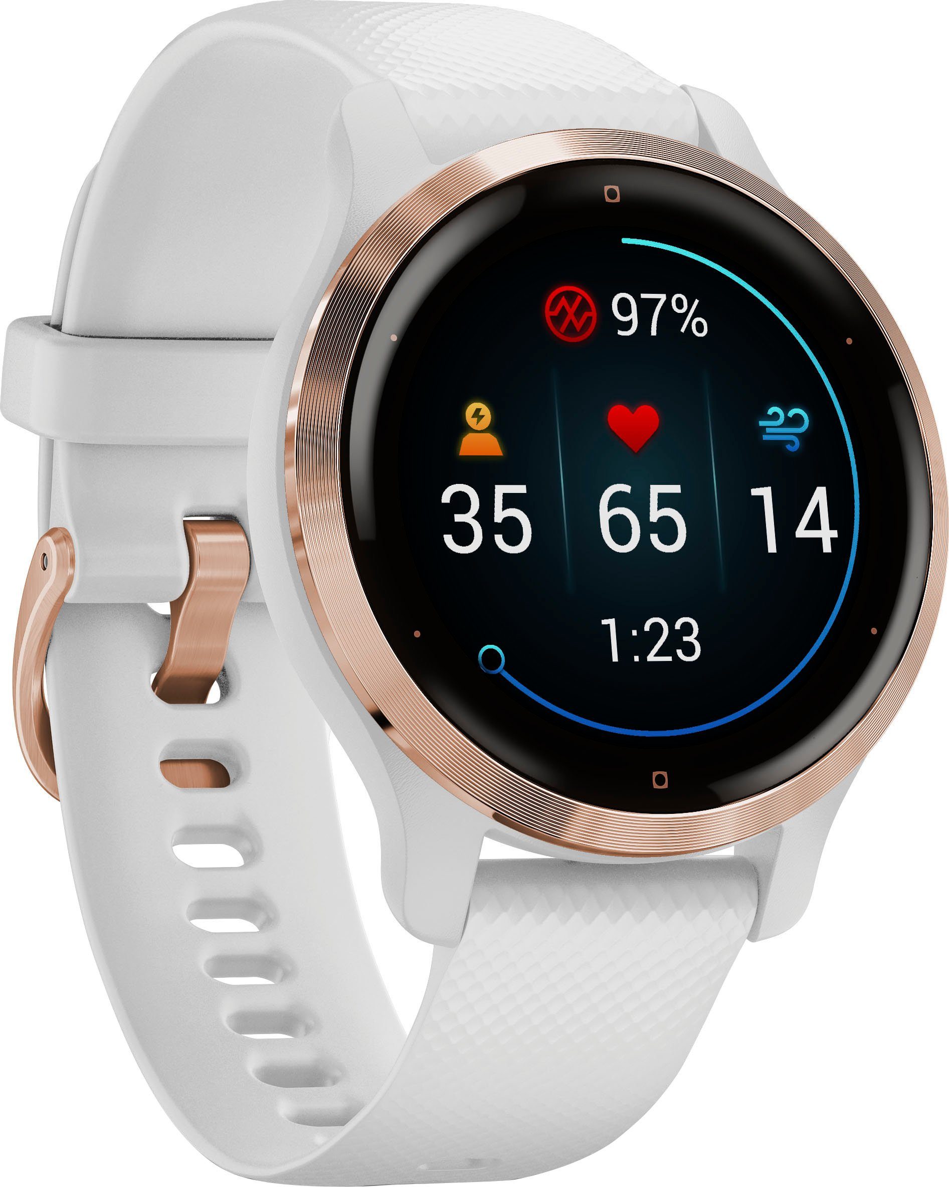 Sport-Apps Zoll), Weiß (2,8 Venu | 25 cm/1,1 Smartwatch rose weiß, Garmin vorinstallierten 2S