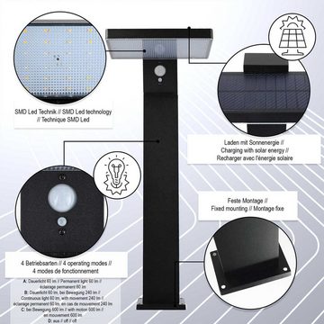 Kiom LED Außen-Stehlampe Solar Wegeleuchte Limanu 50cm schwarz Sensor 600lm, Bewegungsmelder und Dauerlicht, LED, LED-Leuchtmittel fest verbaut, warmweiß
