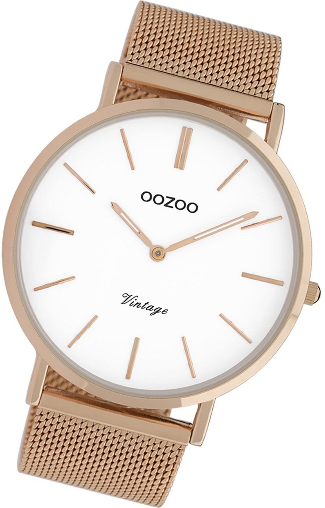 OOZOO Quarzuhr Oozoo Edelstahl Herrenuhr C9916A Analog, Herrenuhr Edelstahlarmband roségold, rundes Gehäuse, groß (ca. 44mm)