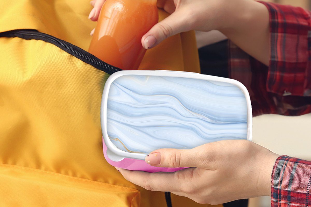 Marmoroptik - Brotdose für Brotbox Pastell, (2-tlg), Kunststoff Kunststoff, Snackbox, - rosa Kinder, Mädchen, - Lunchbox MuchoWow - Blau - Welle Marmor Erwachsene, Muster