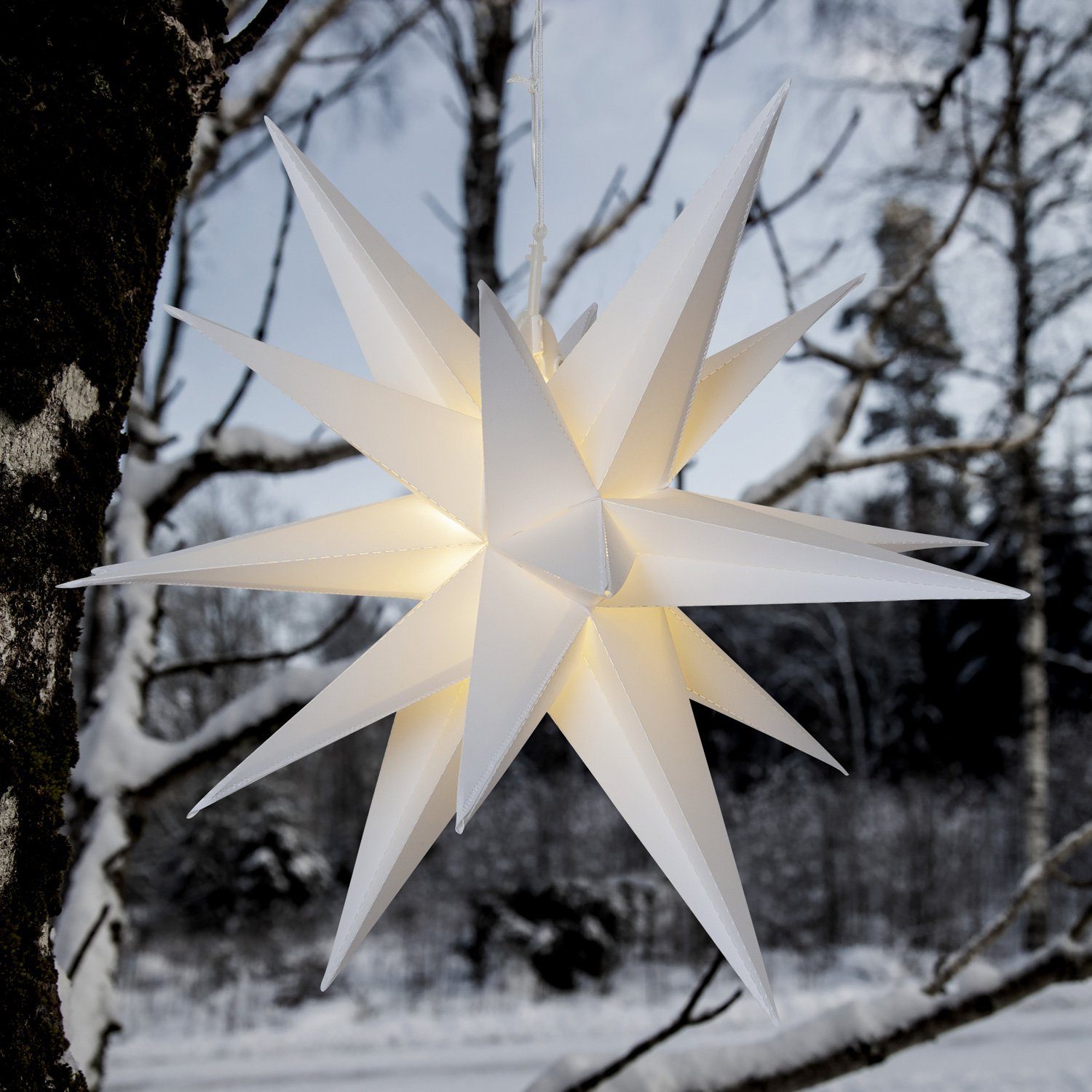 STAR TRADING LED-Stern für außen LED Outdoor 3D Stern Leuchtstern hängend 60cm Batterie Timer weiß, LED Classic, warmweiß (2100K bis 3000K)