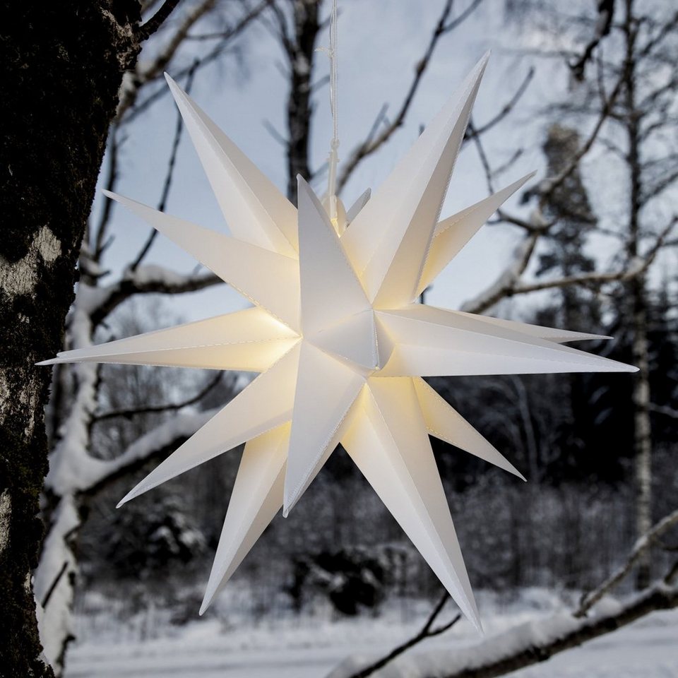 STAR TRADING LED-Stern für außen LED Outdoor 3D Stern Leuchtstern hängend  60cm Batterie Timer weiß, LED Classic, warmweiß (2100K bis 3000K), Angenehm  warmes LED-Stimmungslicht stimmt Sie auf die schöne Weihnachtszeit ein
