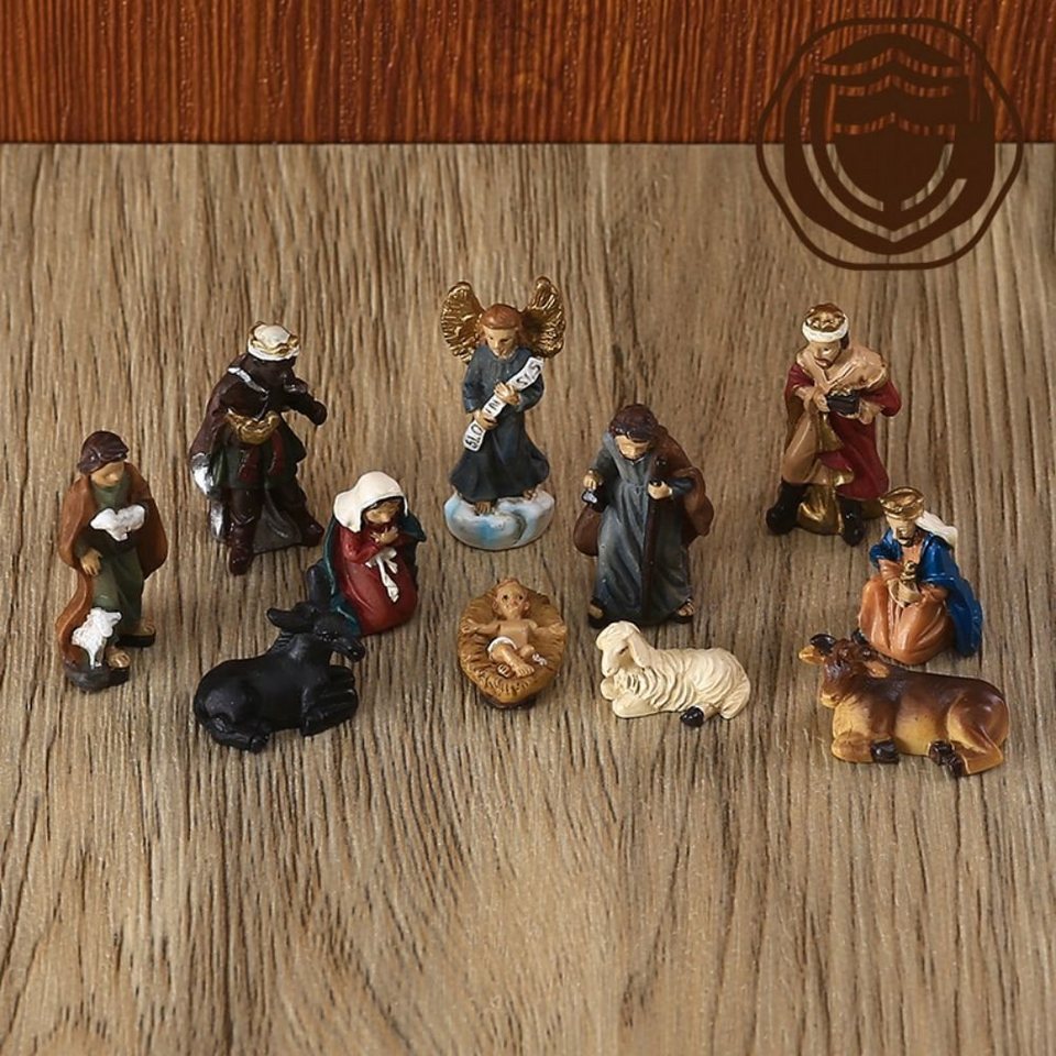 Lamon Krippen-Zubehör Weihnachtskrippe 11tlg. Krippenfiguren-Set  Weihnachten Figuren Krippe, Weihnachtsgeschenk-Ornamente