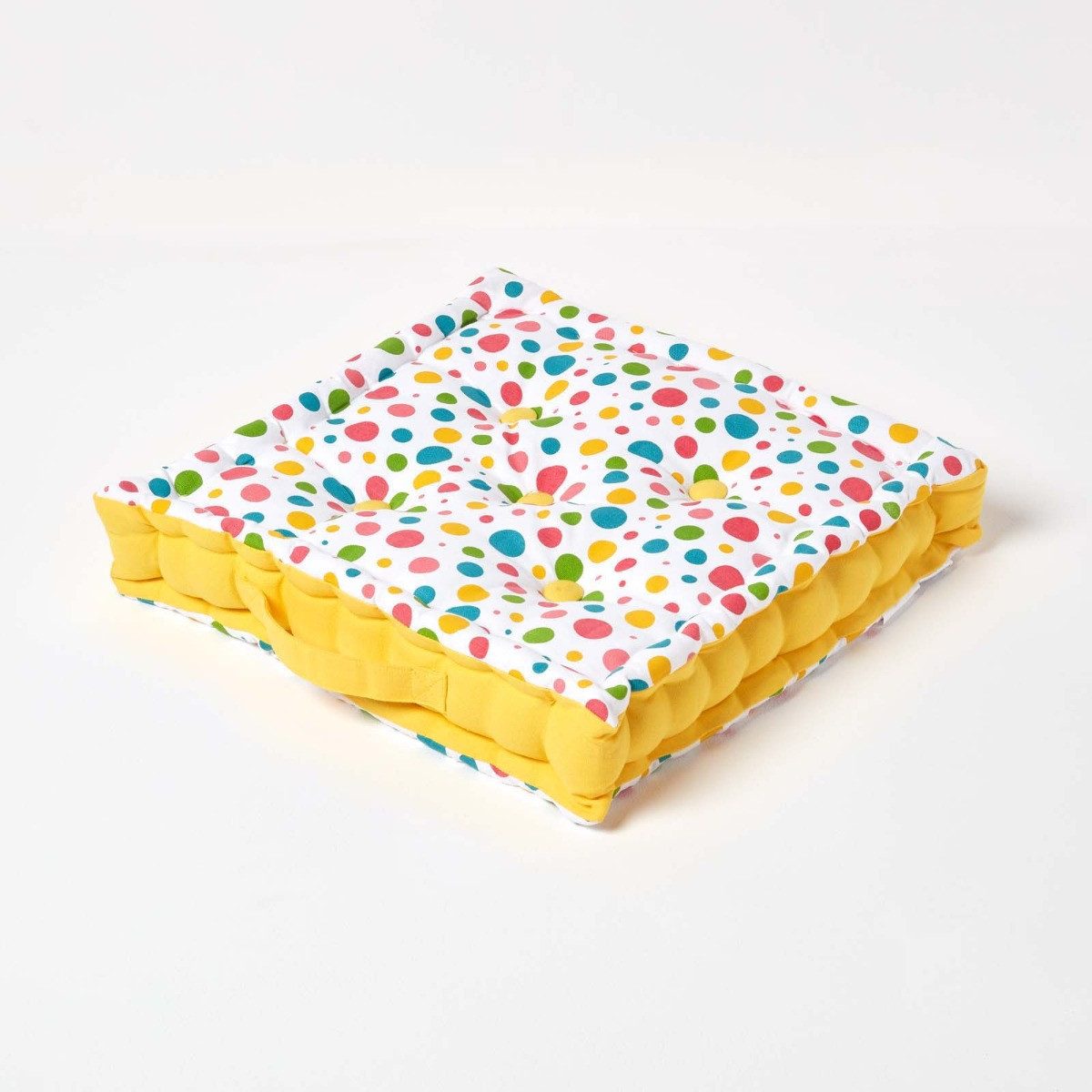 Homescapes Bodenkissen Sitzkissen Polka Dots Bunt 100% Baumwolle, 40 x 40 x 10 cm