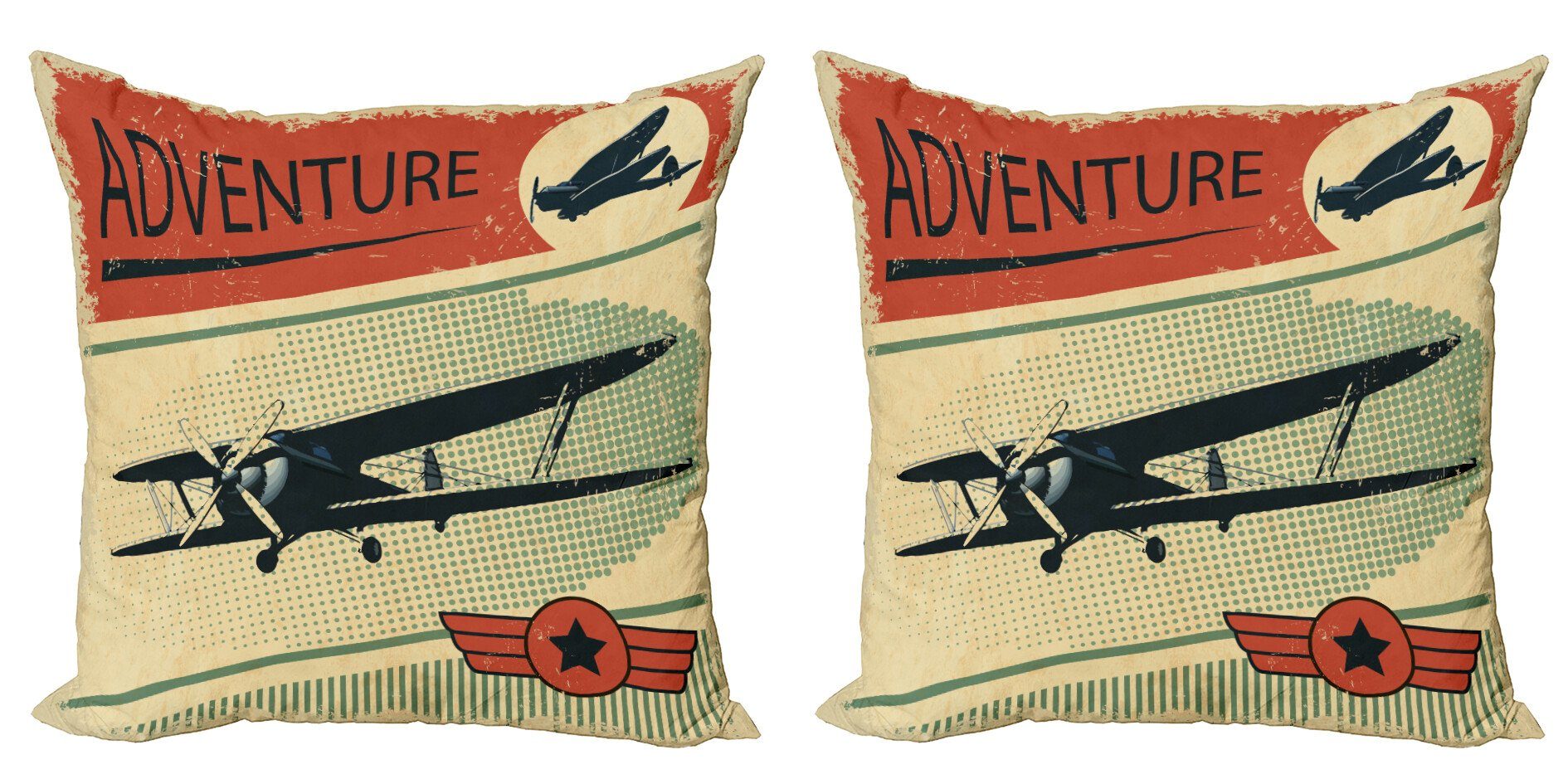 Kissenbezüge Modern Accent Doppelseitiger mit dem Flugzeug (2 Digitaldruck, Stück), Abakuhaus Abenteuer Jahrgang
