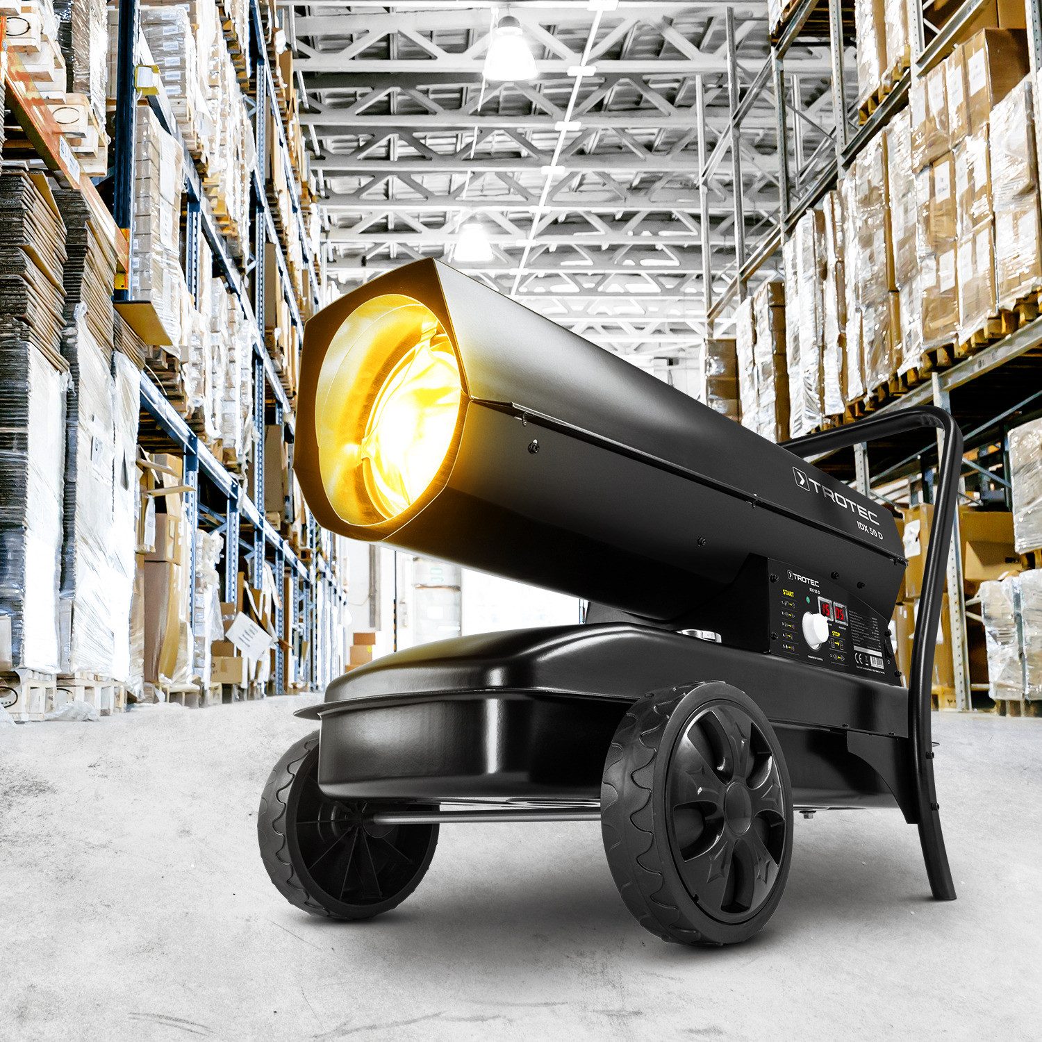 TROTEC Heizlüfter Direkt-Ölheizgebläse IDX 50 D, Fahrgestell für einfachen Ortswechsel