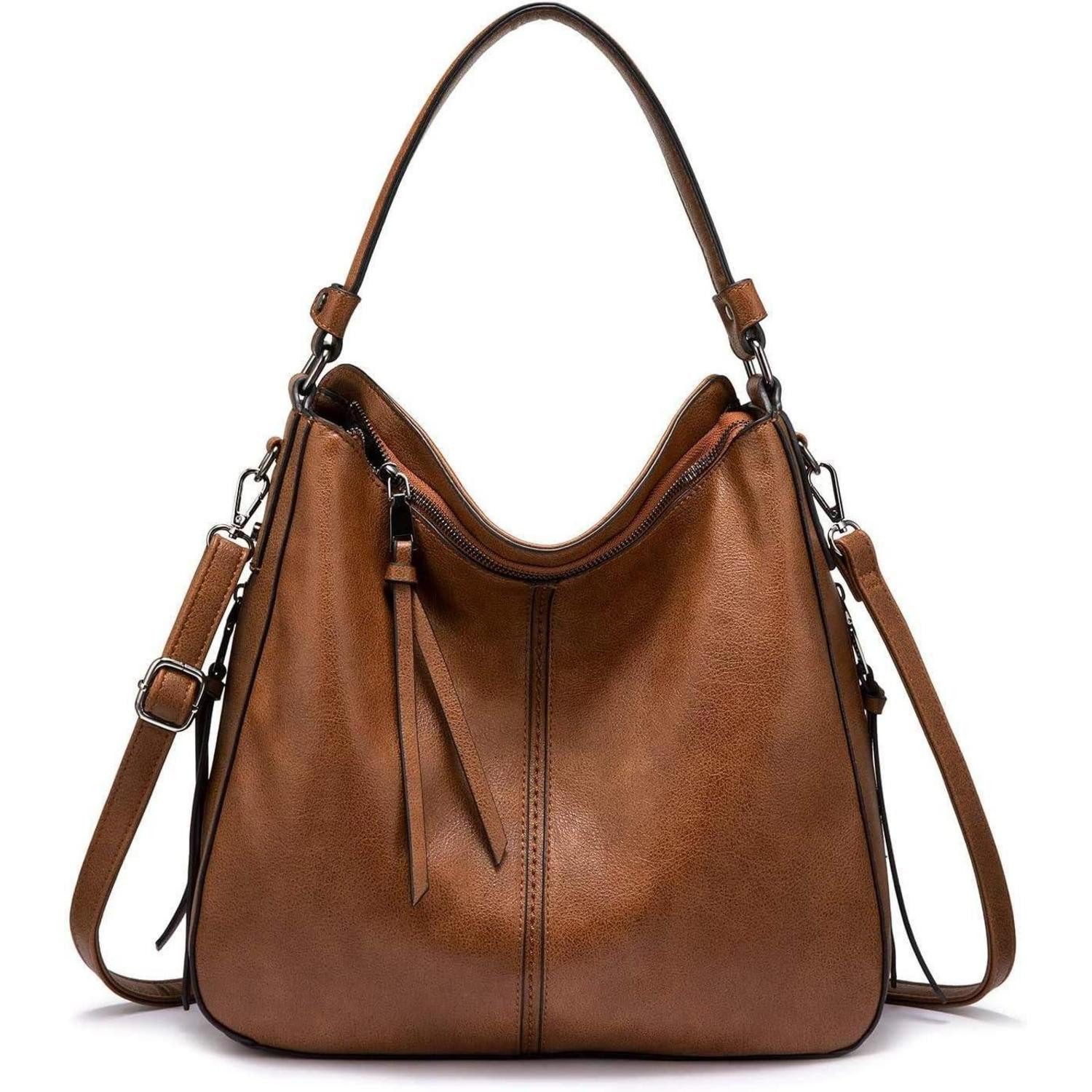 LuxusKollektion Hobo Damen Handtasche Lederimitat Umhängetasche Hobo Quasten Braun
