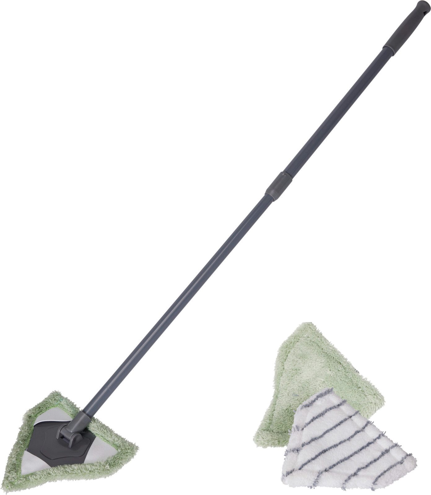 Koopman Bodenwischer Wischmopp Bodenreiniger Mikrofaser Nasswischer 89cm Grün, (3-St), inkl. Teleskopstiel, Dreieckig, 2 Bezüge, handlich, ausziehbar